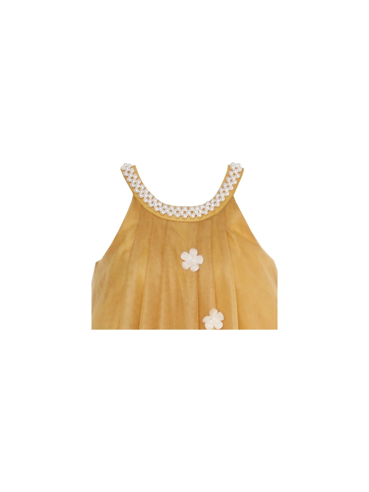 Flower Girls Dress Halter Dress Pearl Party Wedding Birthday Yellow