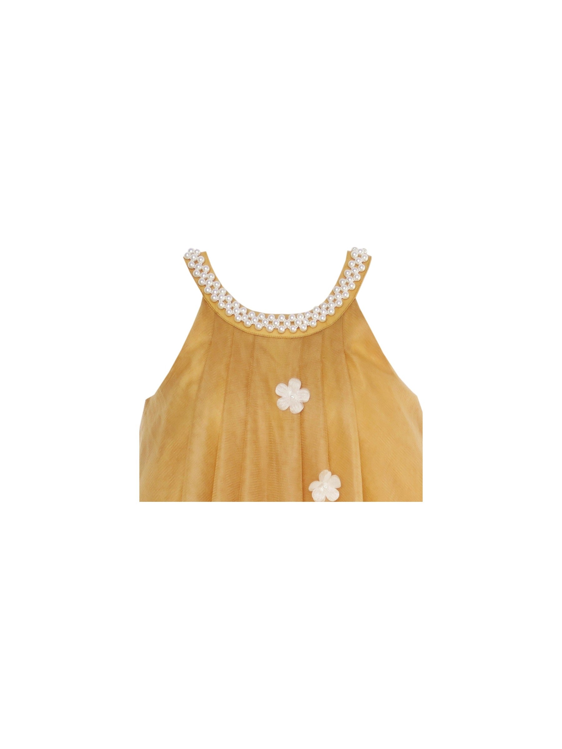 Flower Girls Dress Halter Dress Pearl Party Wedding Birthday Yellow