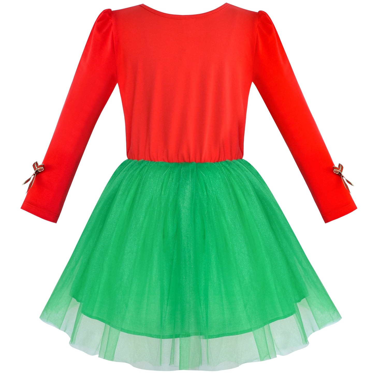 Girls Dress Christmas Reindeer Long Sleeve Party Dress Red