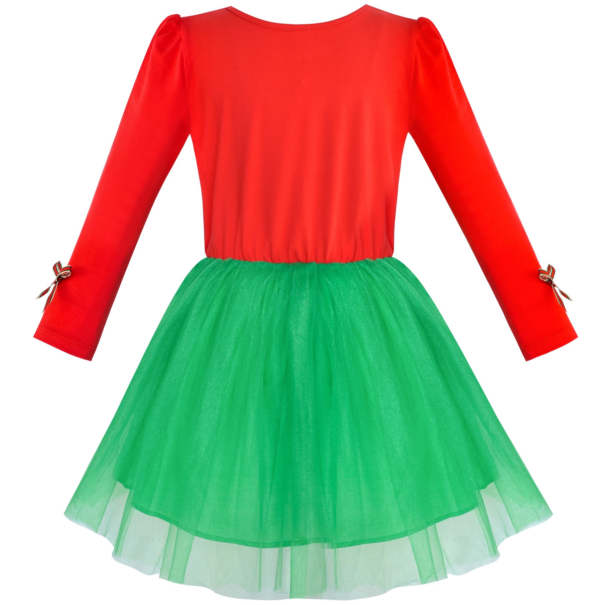 Girls Dress Christmas Reindeer Long Sleeve Party Dress Red