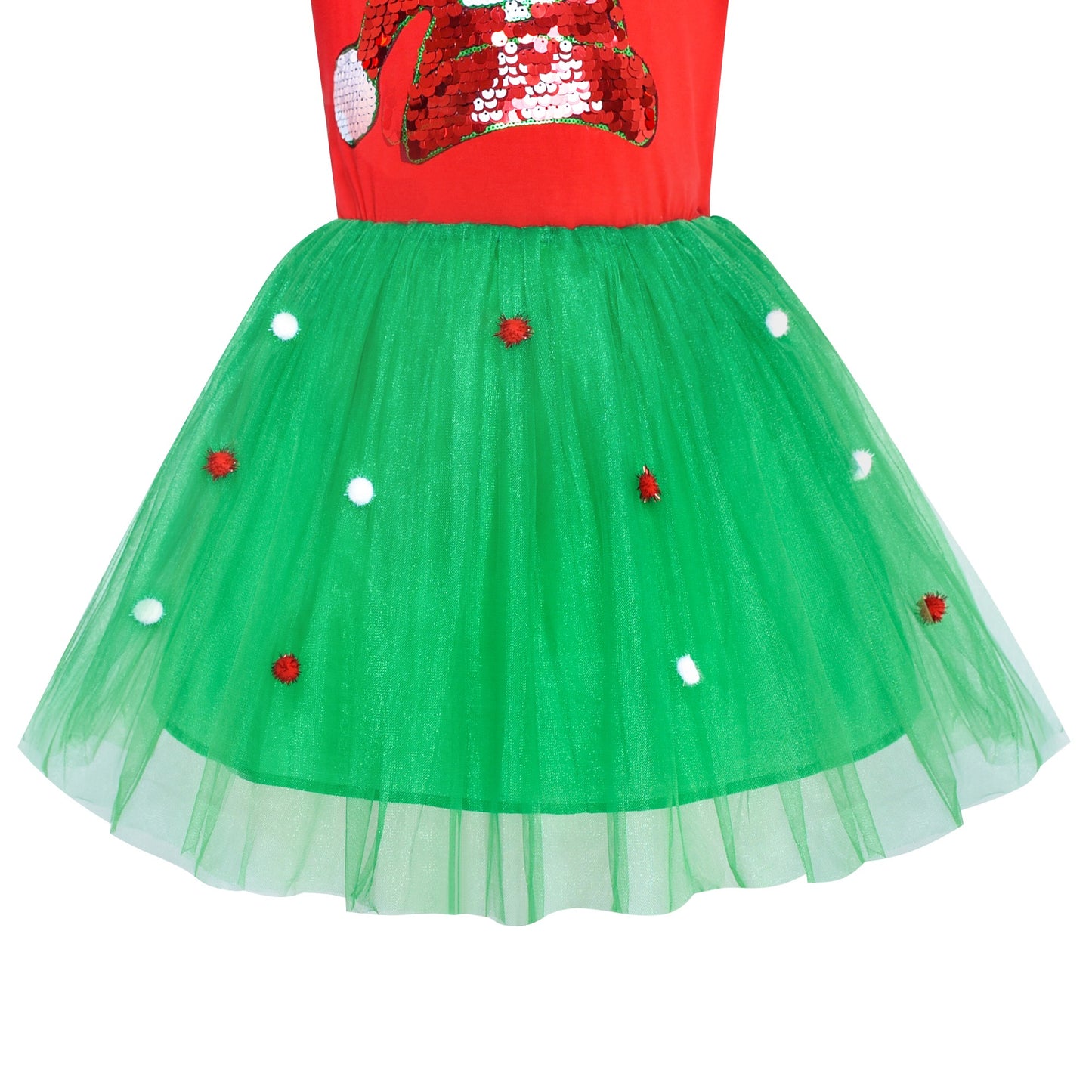 Girls Dress Christmas Reindeer Long Sleeve Party Dress Red