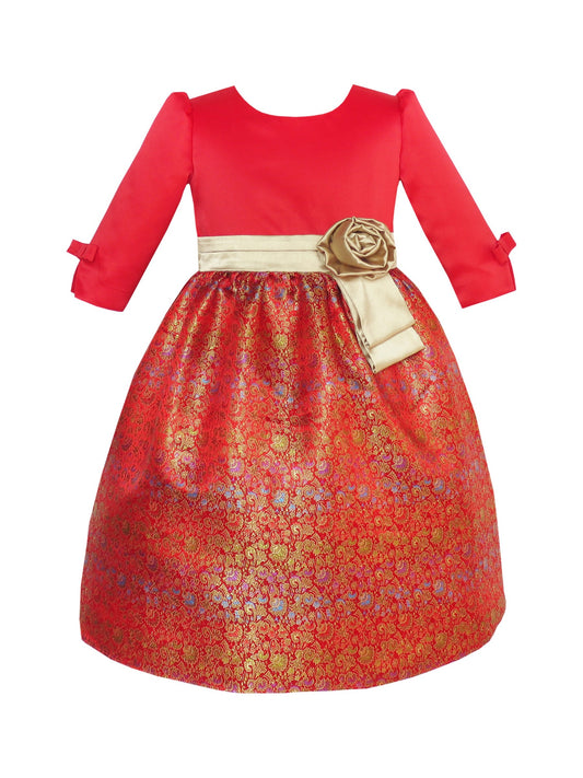 Girls Dress Fit & Flare Glitter Jacquard Christmas Holiday Red