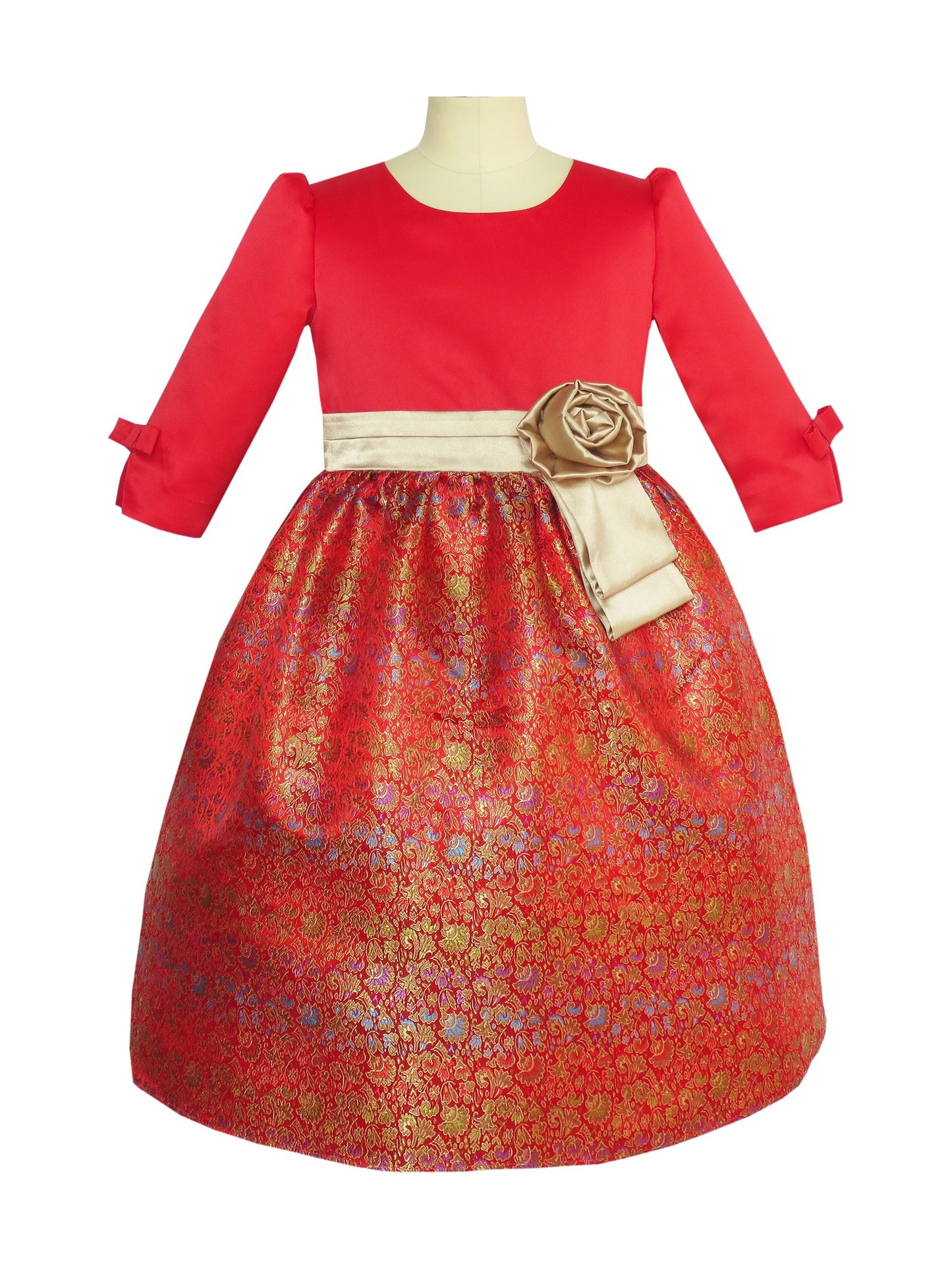 Girls Dress Fit & Flare Glitter Jacquard Christmas Holiday Red