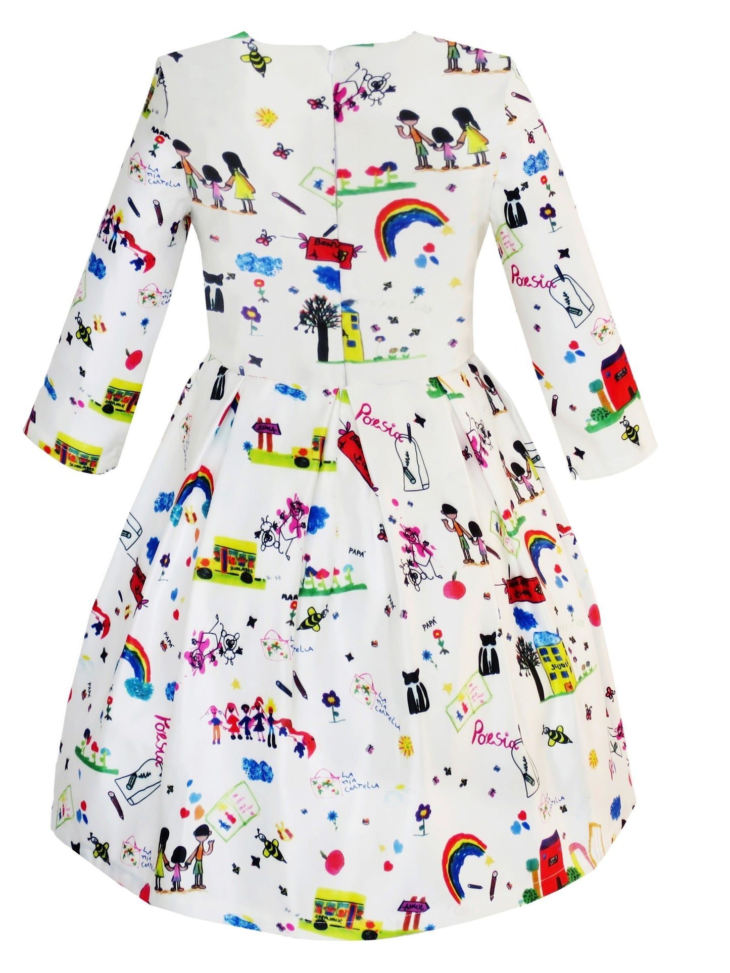 Girls Dress Satin Silk Butterfly City Building View Pink White