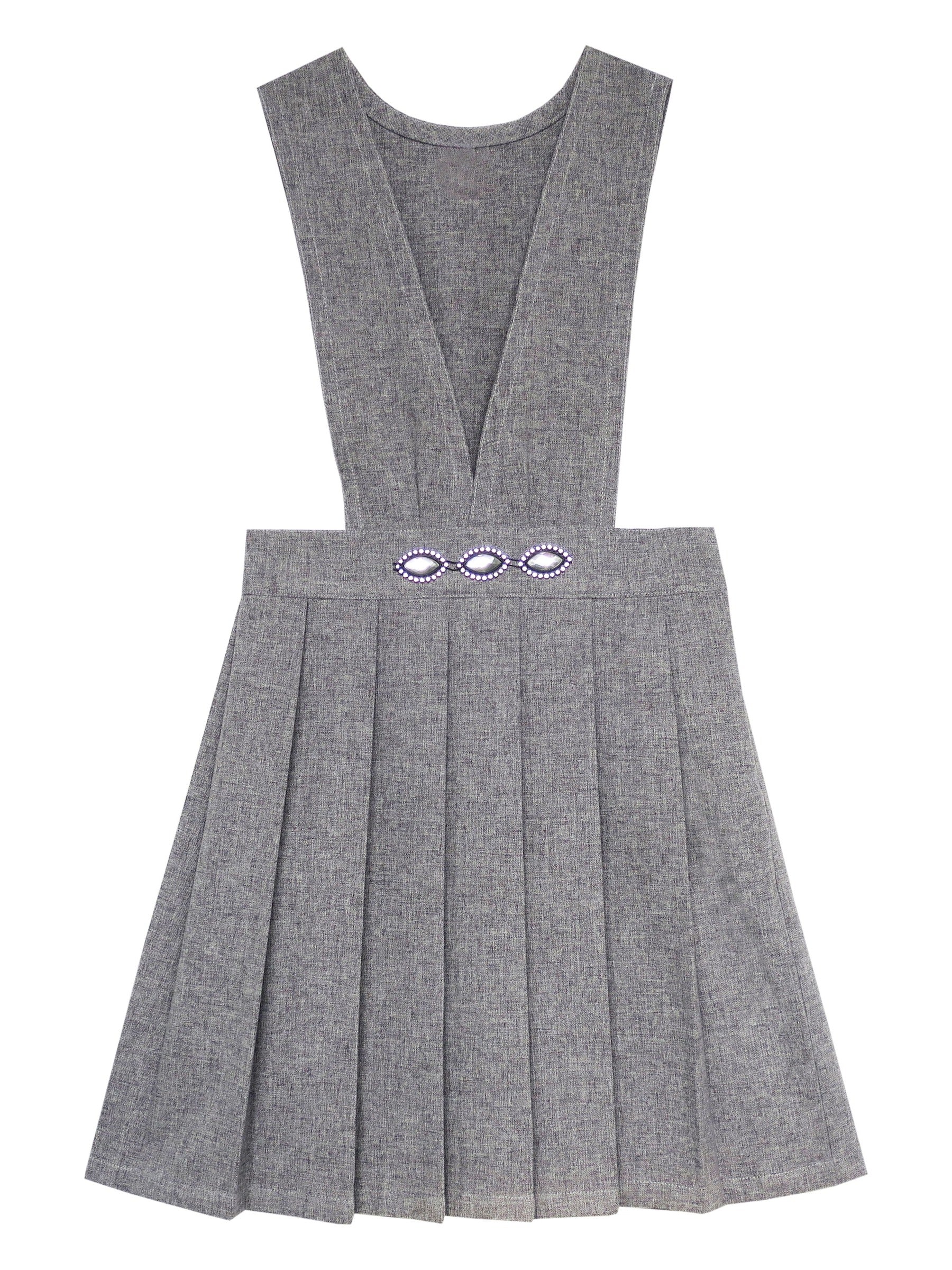 Girls Dress V Neck Pleated Hem School Uniform Gray