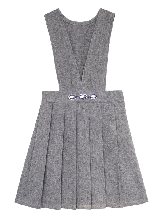 Girls Dress V Neck Pleated Hem School Uniform Gray