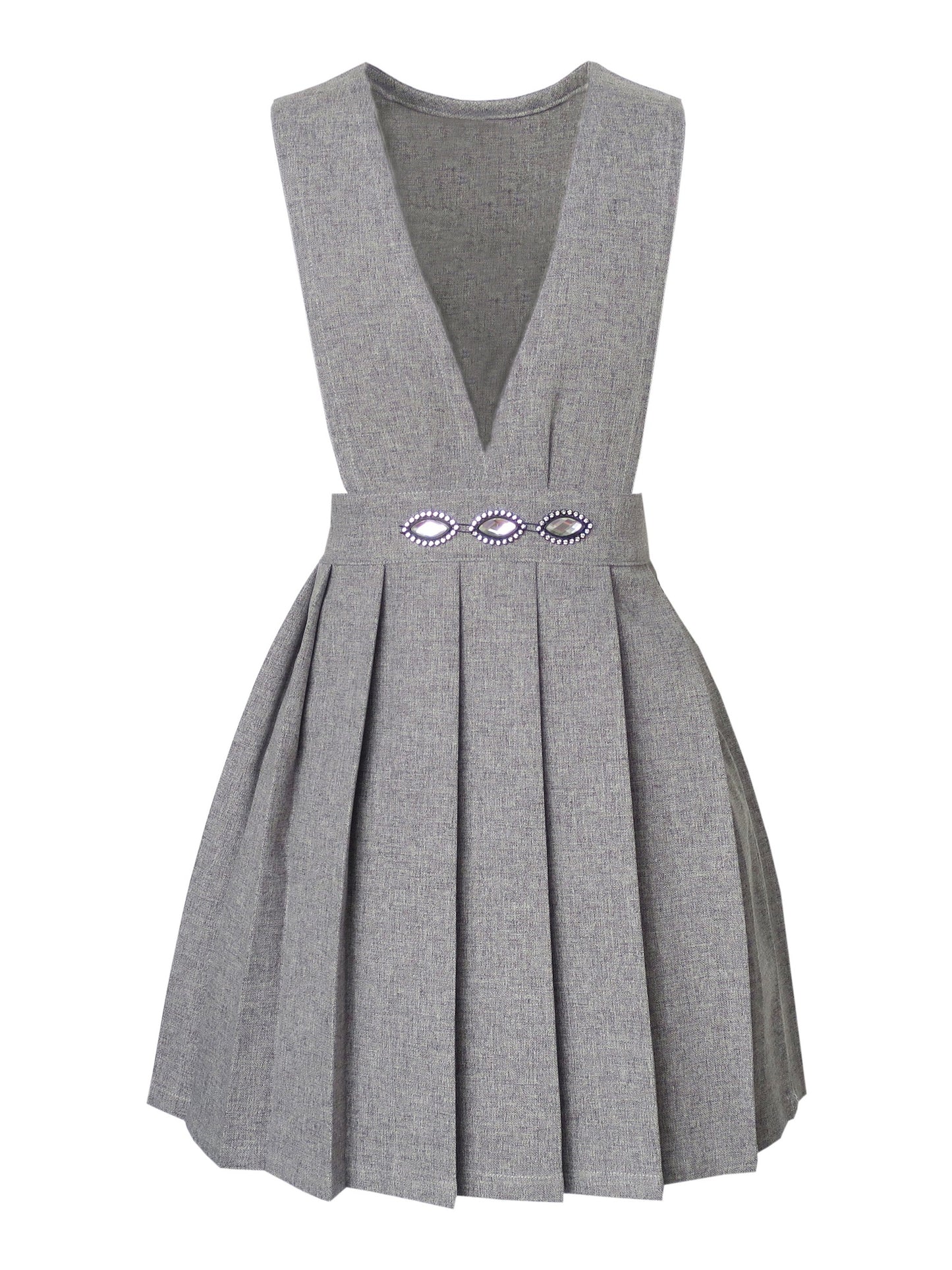Girls Dress V Neck Pleated Hem School Uniform Gray