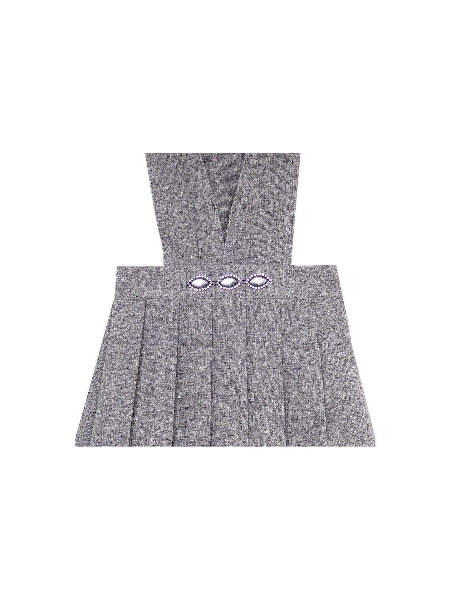 Girls Dress V Neck Pleated Hem School Uniform Gray