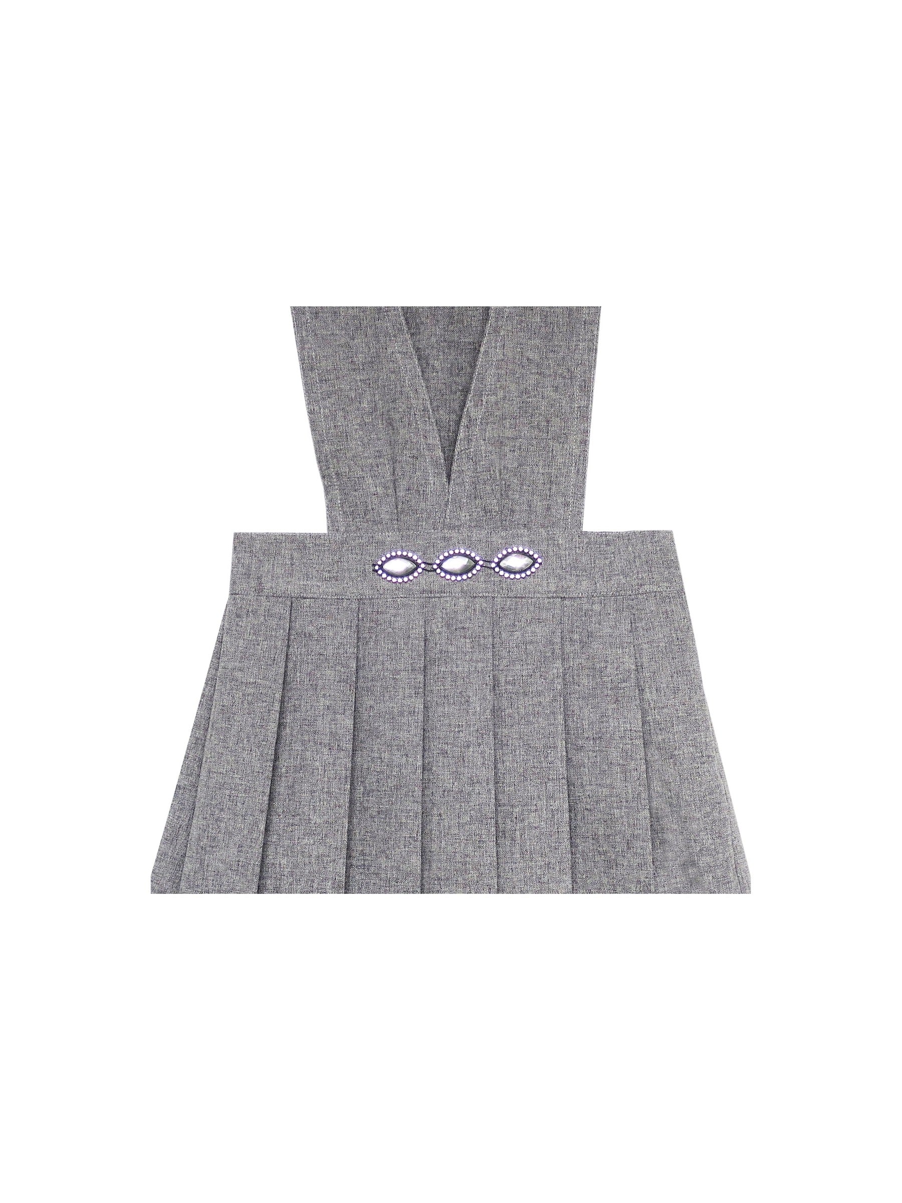 Girls Dress V Neck Pleated Hem School Uniform Gray