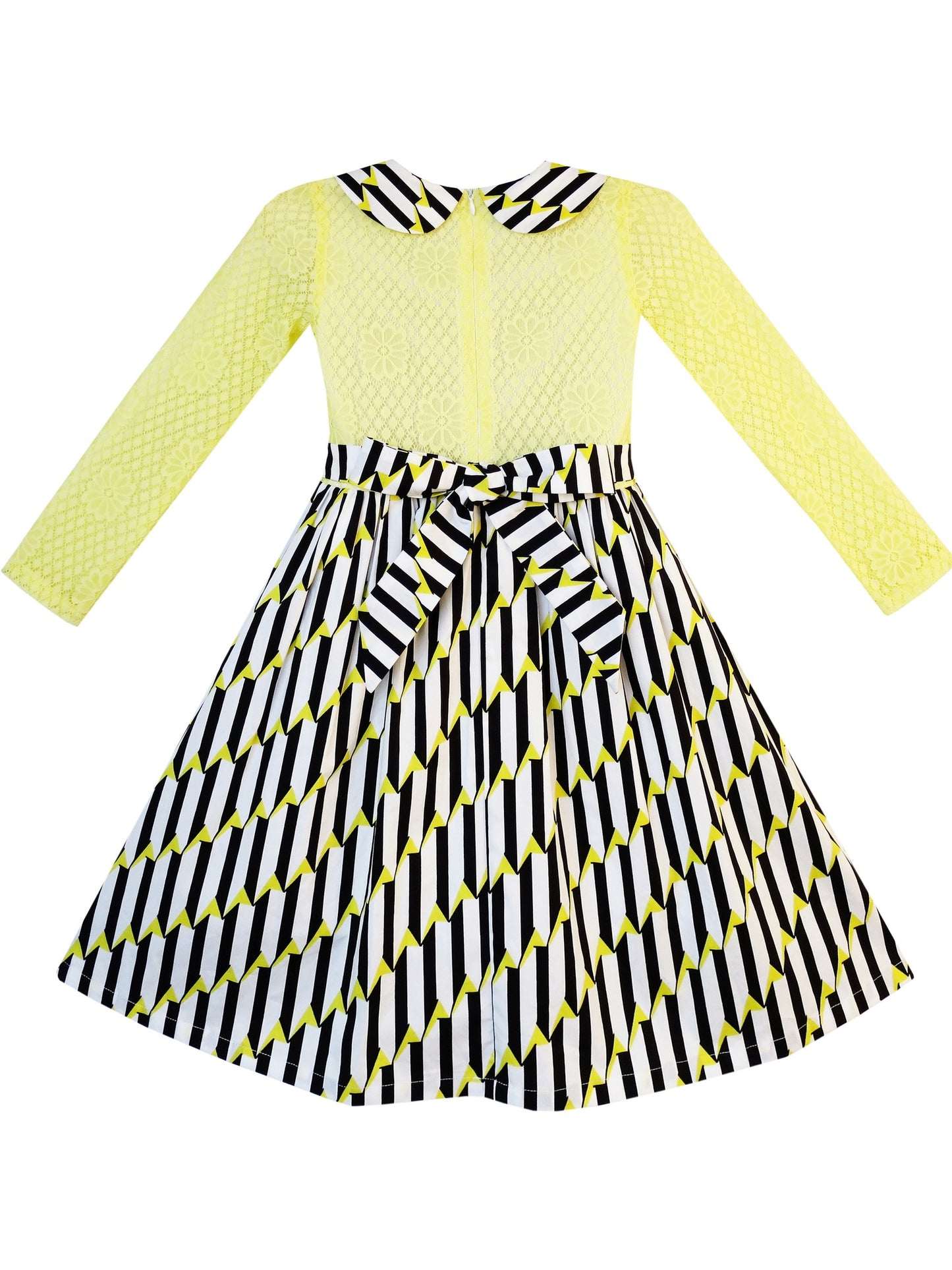 Girls Dress Lace Pearl Plum Blossom Elegant Princess Dress Yellow