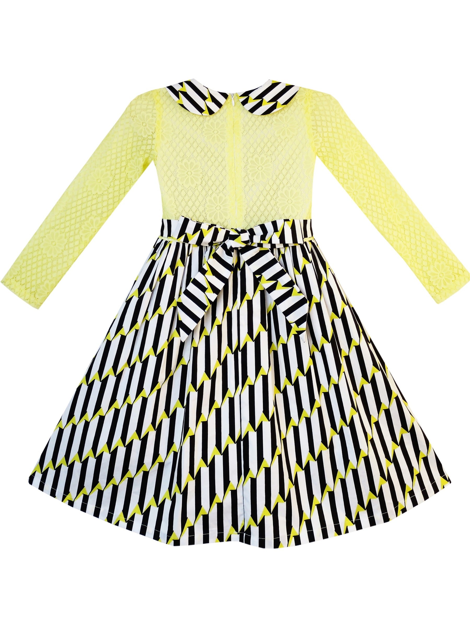 Girls Dress Lace Pearl Plum Blossom Elegant Princess Dress Yellow