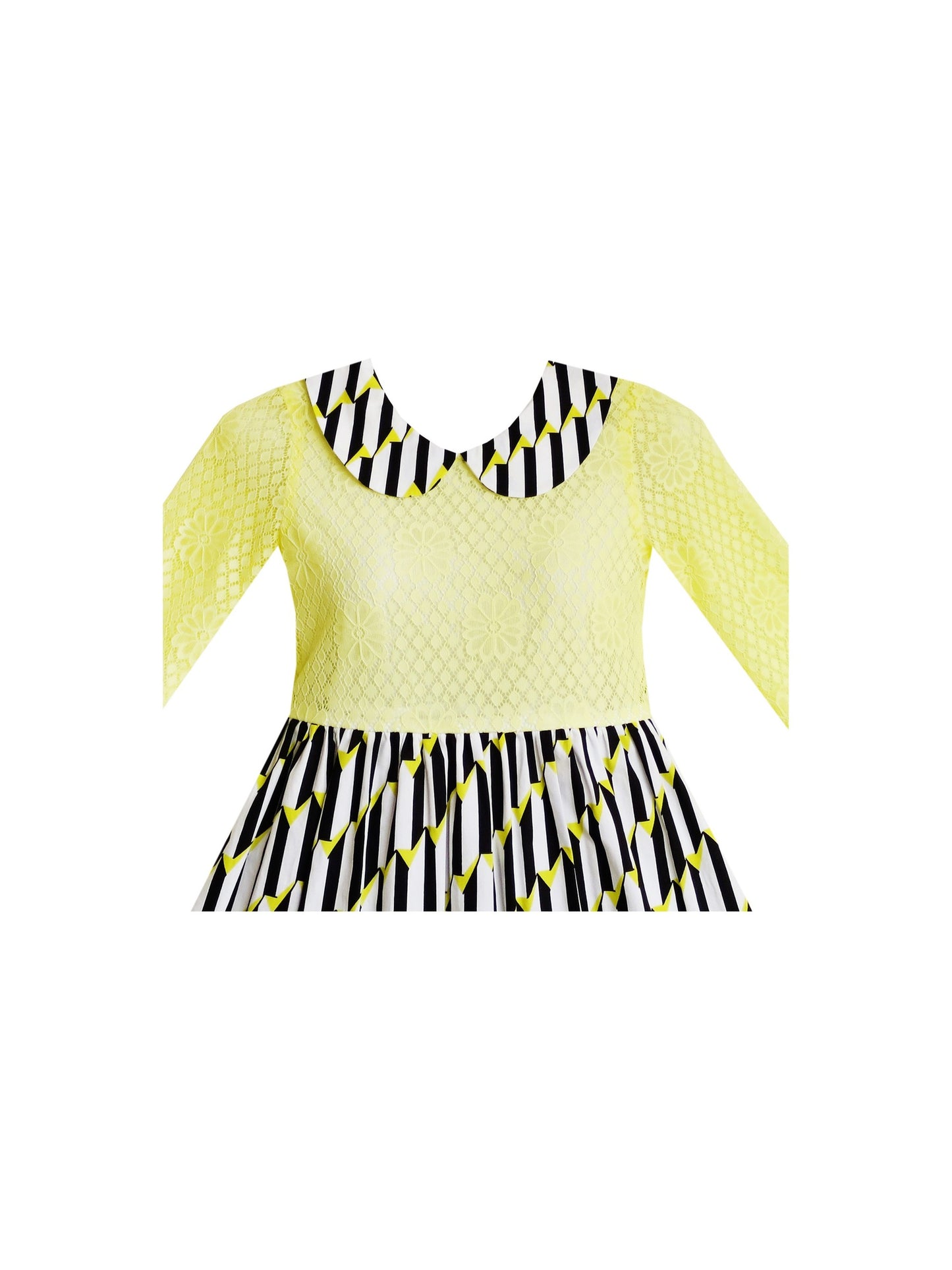 Girls Dress Lace Pearl Plum Blossom Elegant Princess Dress Yellow