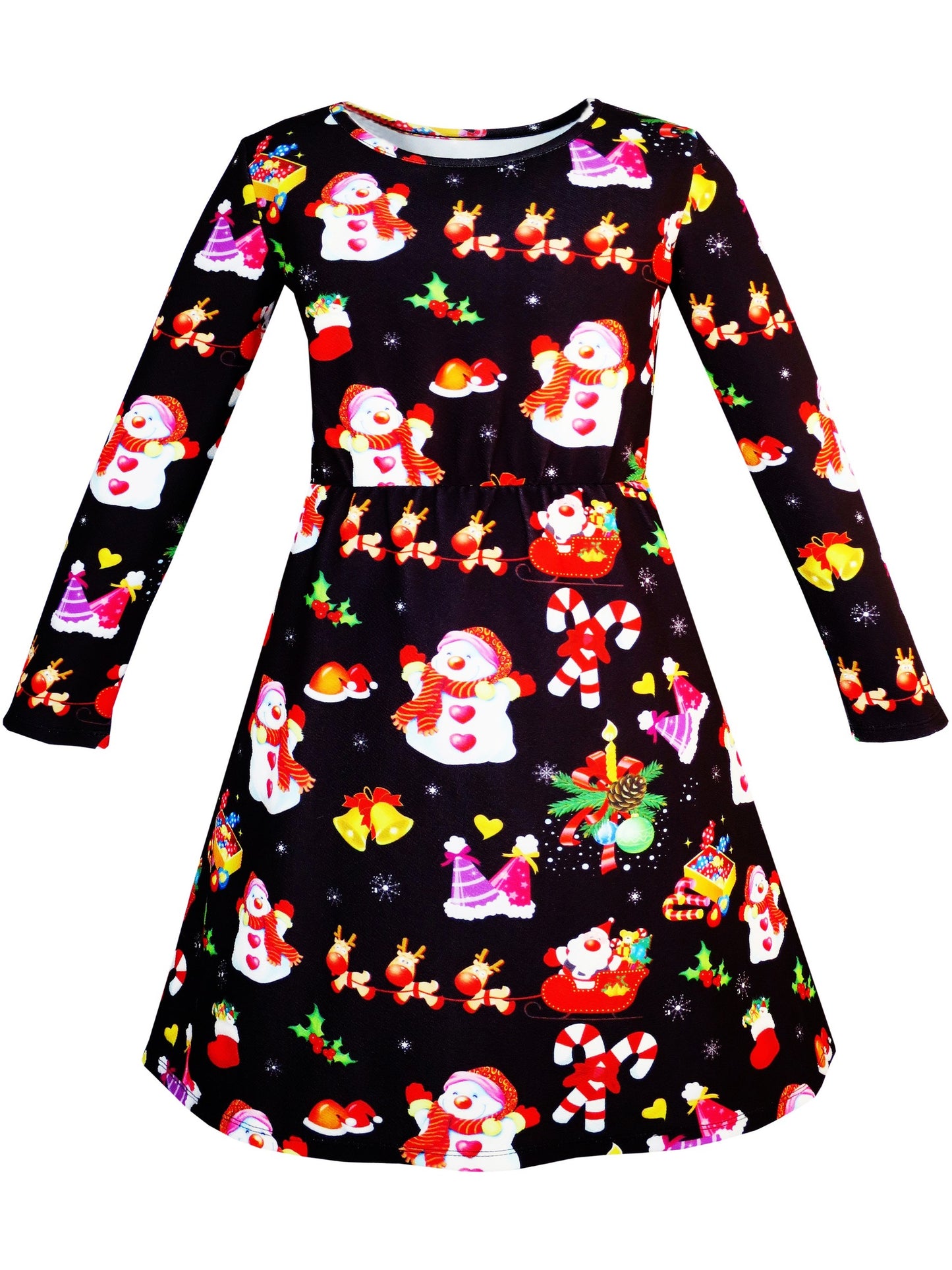 Girls Dress Christmas Santa Xmas Tree Jingle Bell Black