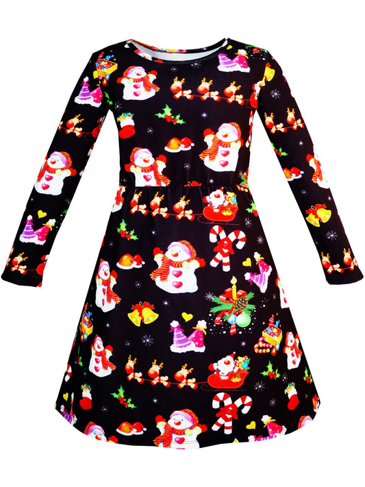 Girls Dress Christmas Santa Xmas Tree Jingle Bell Black