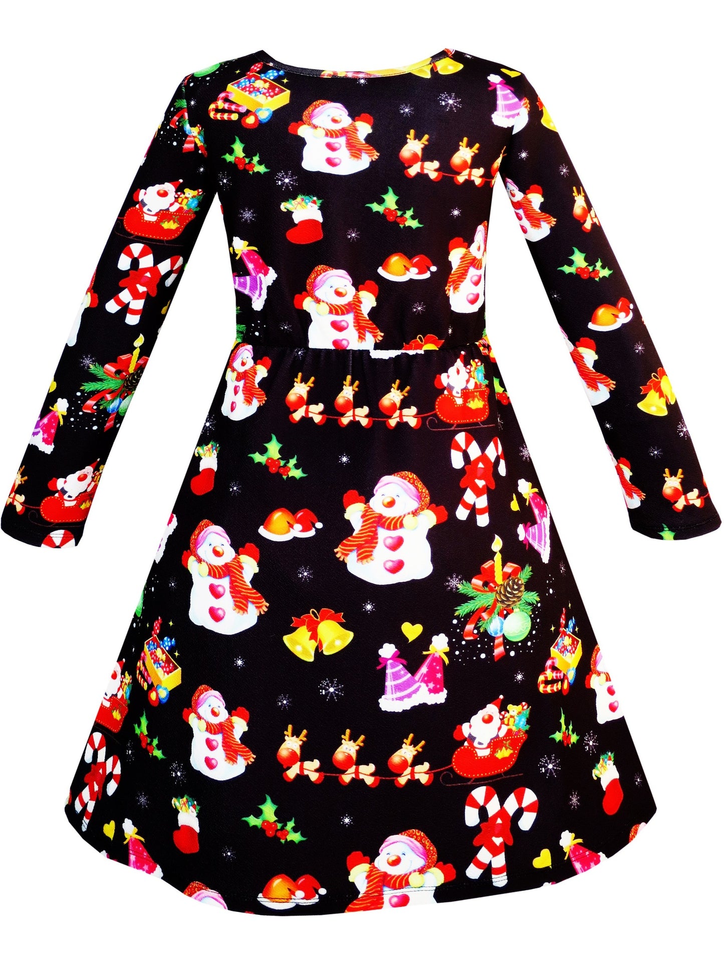 Girls Dress Christmas Santa Xmas Tree Jingle Bell Black