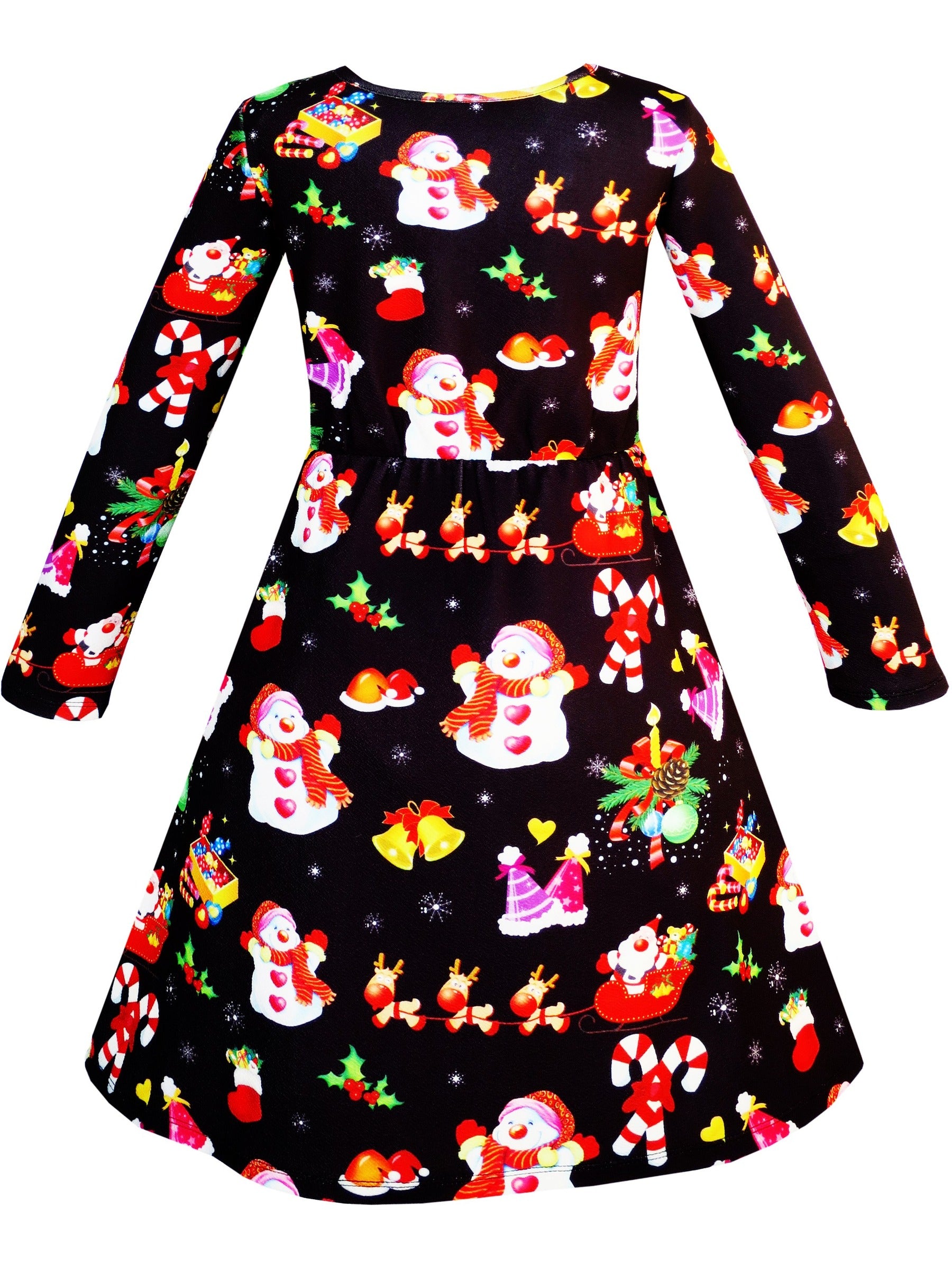 Girls Dress Christmas Santa Xmas Tree Jingle Bell Black
