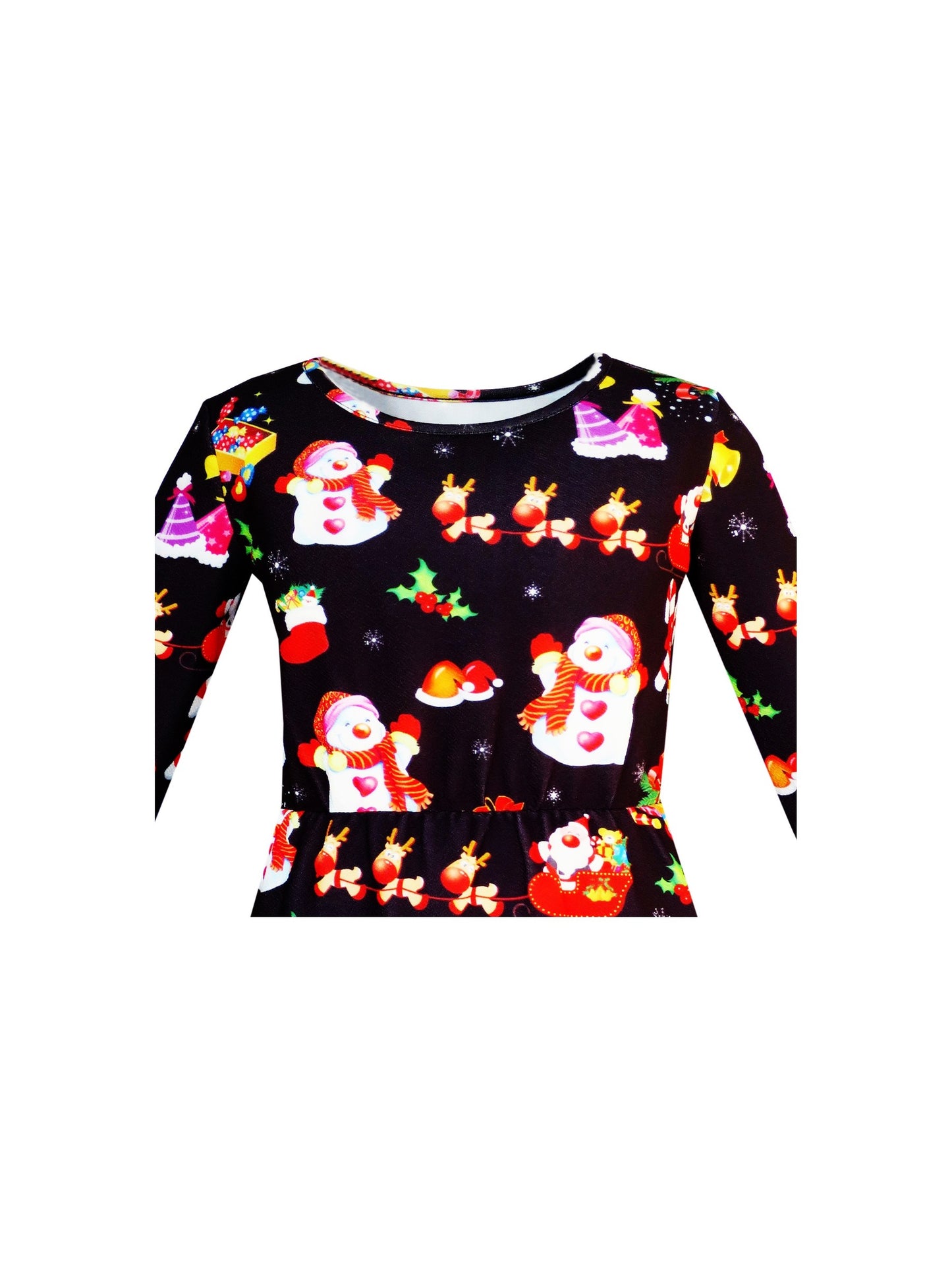 Girls Dress Christmas Santa Xmas Tree Jingle Bell Black