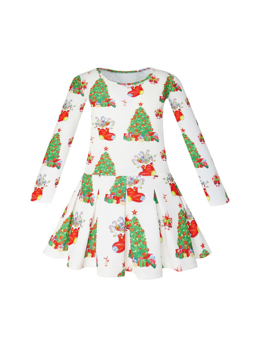 Girls Dress Christmas Santa Reindeer 2-in-1 Top Dress White