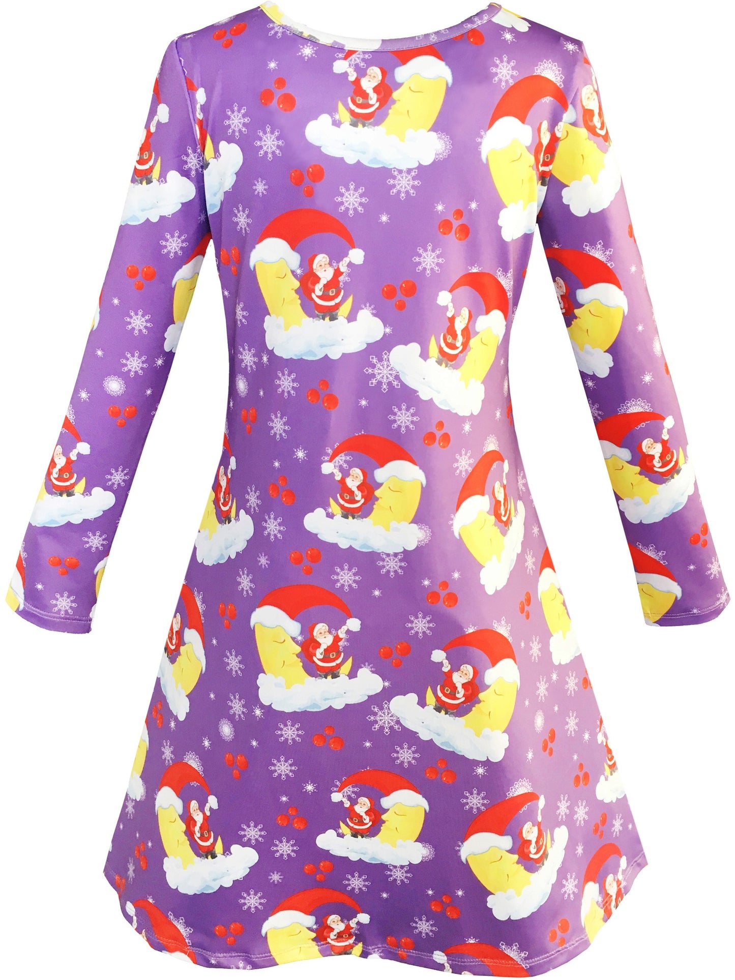 Girls Dress Christmas Santa Xmas Tree Jingle Bell Purple
