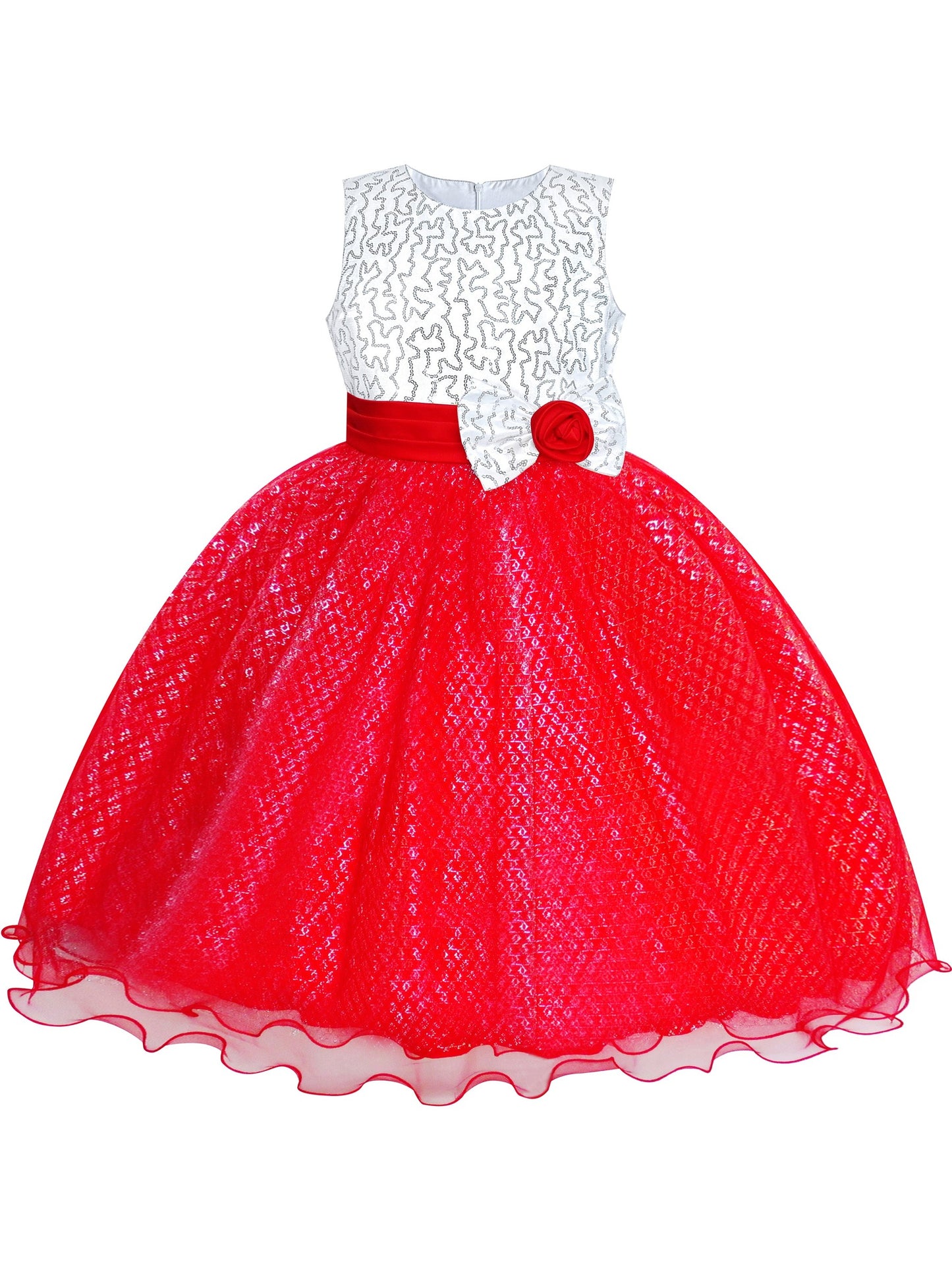 Girls Dress Glitter Sequin Wedding Bridesmaid Pageant Red