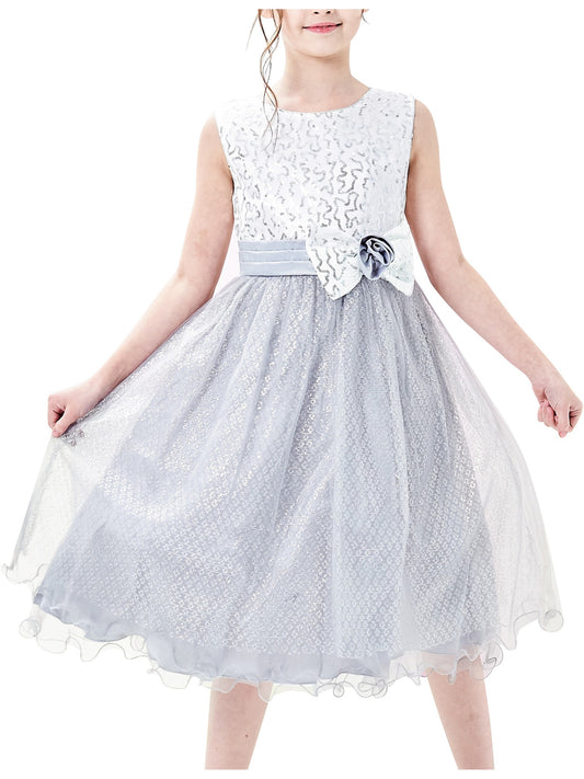 Girls Dress Glitter Sequin Wedding Bridesmaid Pageant Gray