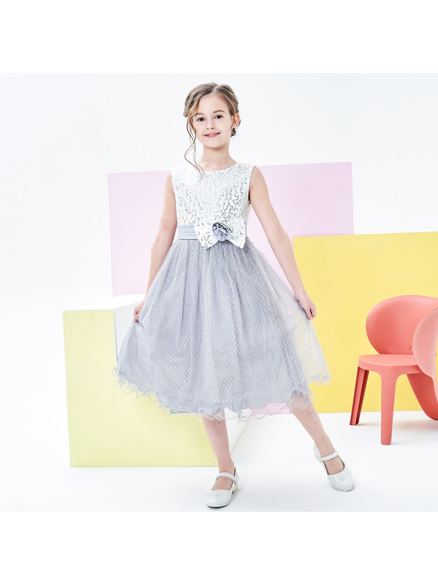Girls Dress Glitter Sequin Wedding Bridesmaid Pageant Gray
