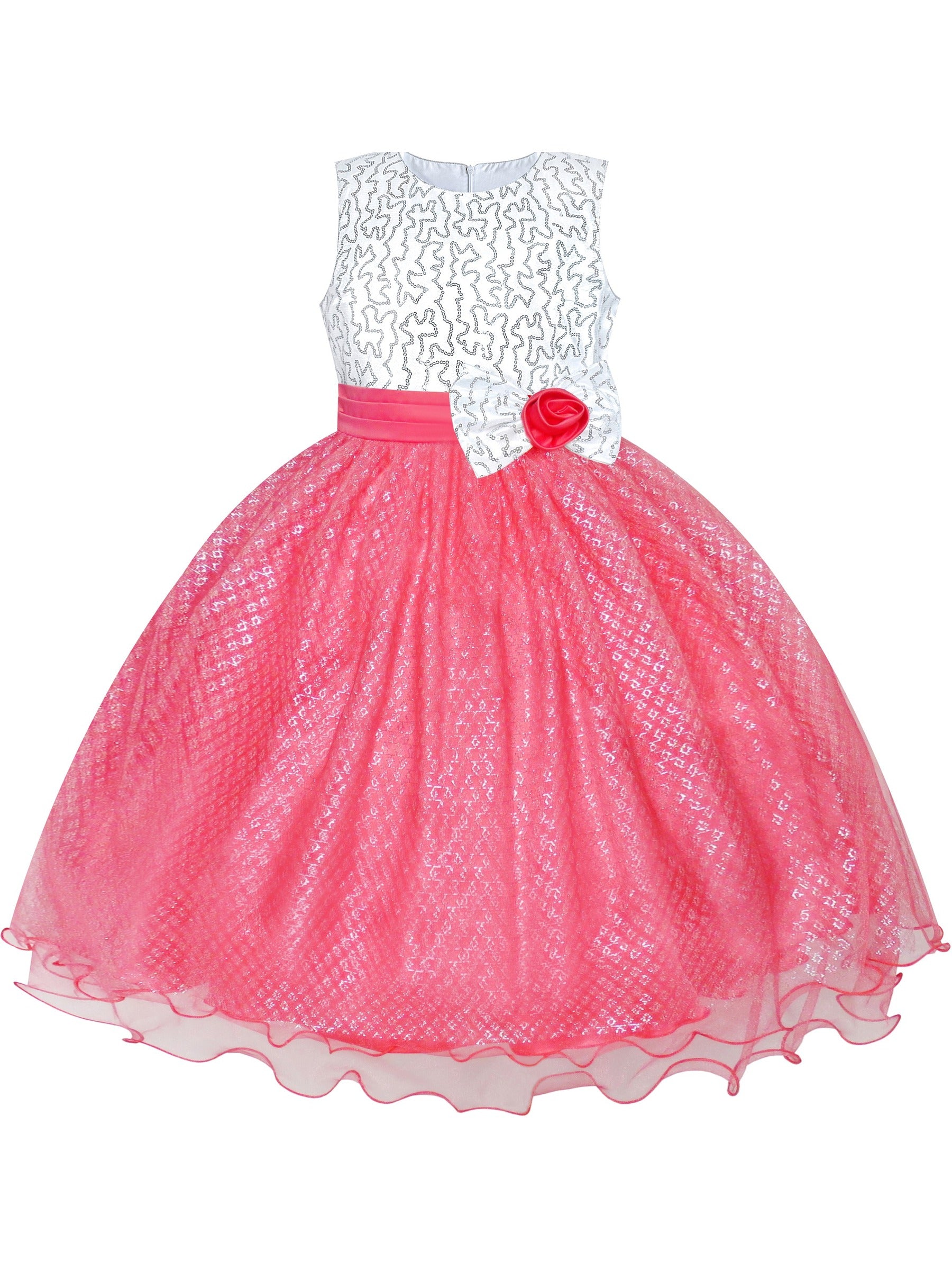 Girls Dress Glitter Sequin Wedding Bridesmaid Pageant Pink
