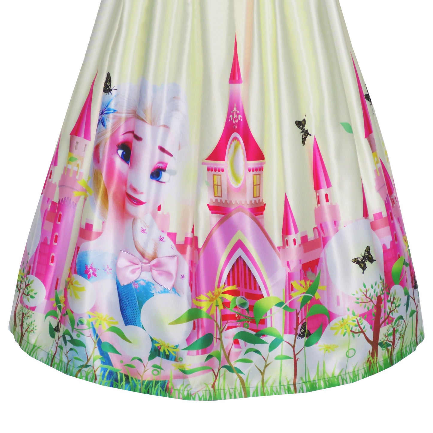 Girls Dress Princess Elsa Castle Butterfly 3/4 Sleeve Dress Multi-Color
