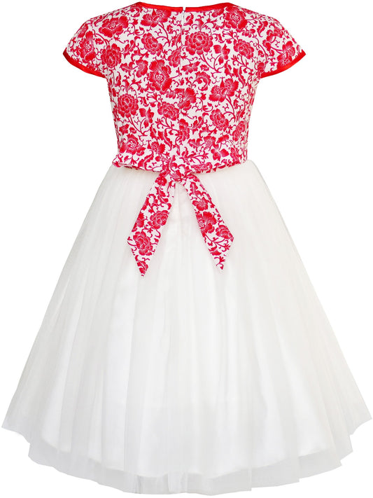 Girls Dress Vintage Color Block Cap Sleeve Birthday Party Red