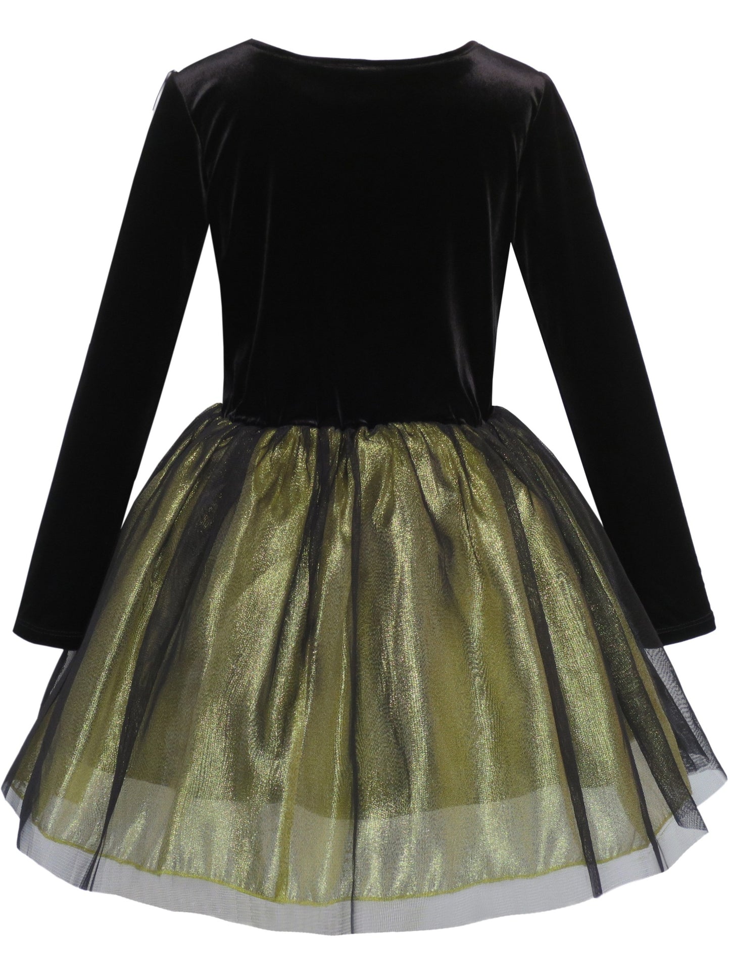 Girls Dress Flower Embroidered Long Sleeve Tulle Dress Black