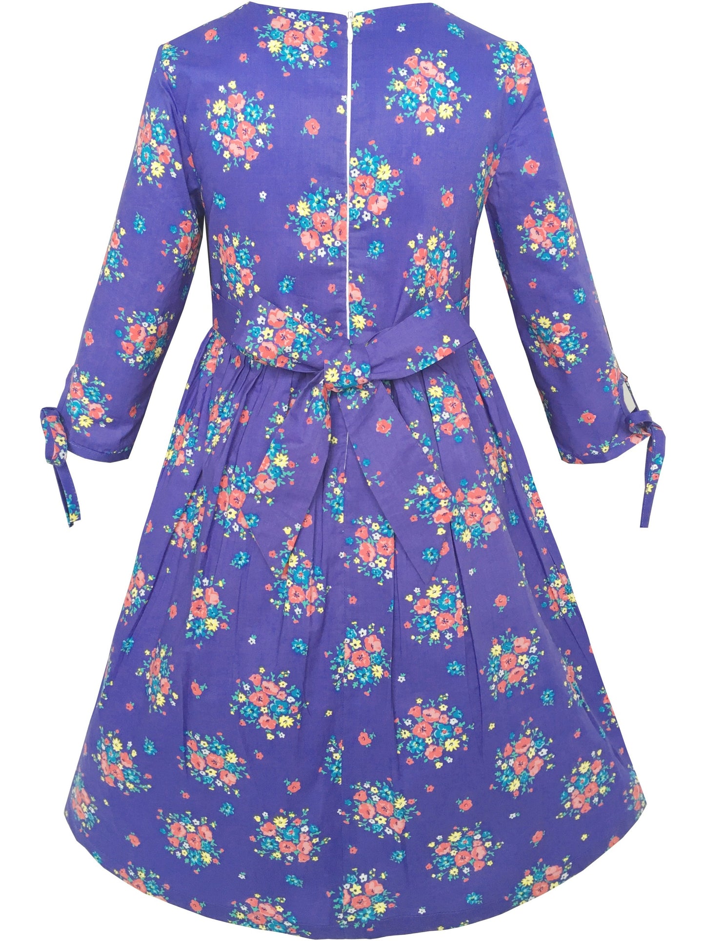 Girls Dress Purple Flower 3/4 Sleeve Princess Party Dress Purple