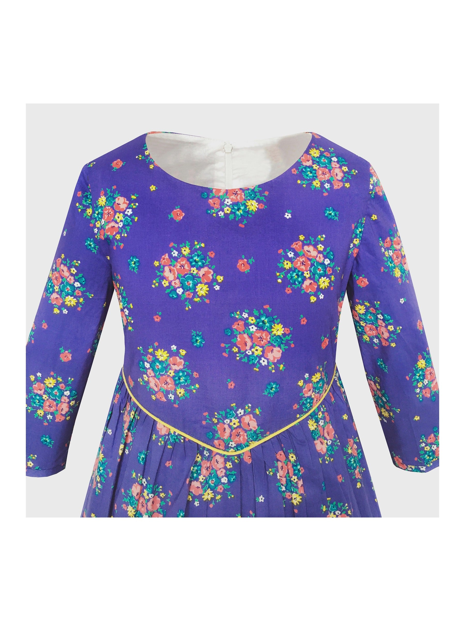 Girls Dress Purple Flower 3/4 Sleeve Princess Party Dress Purple