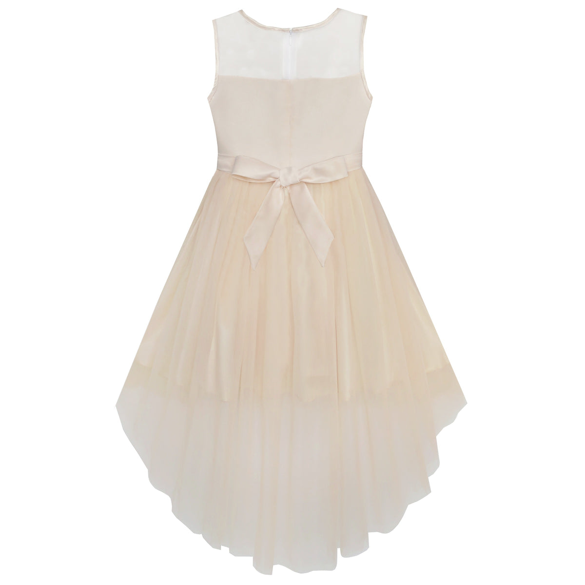 Girls Dress Sequin Mesh Party Wedding Princess Tulle Red - Beige Sequin
