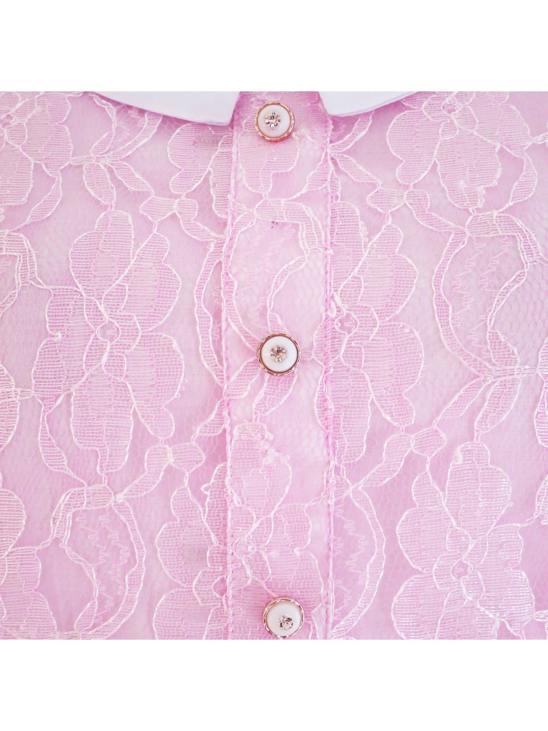 Girls Dress Flower Lace White Collar Skirt Dress Pink