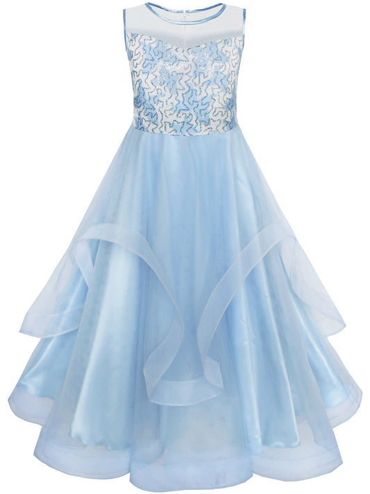 Flower Girls Dress Misty Rose Wedding Pageant Bridesmaid Blue