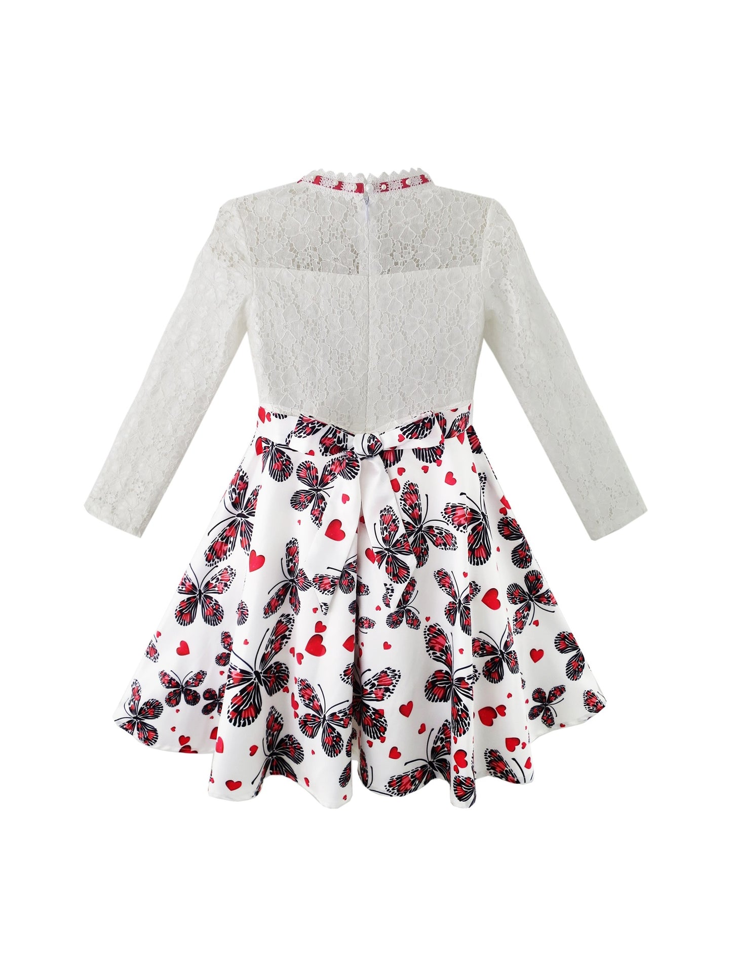 Girls Dress Lace Pearl Plum Blossom Elegant Princess Dress Multi-Color
