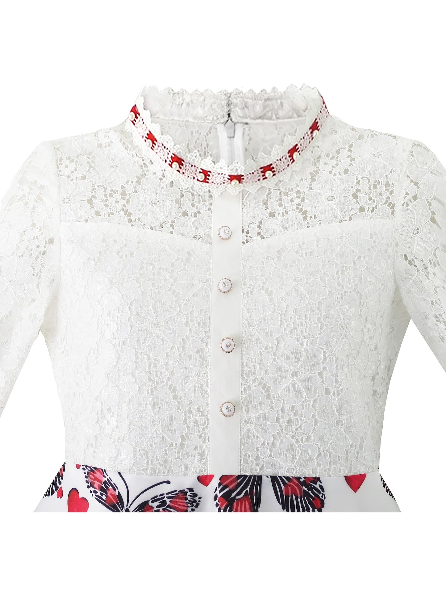 Girls Dress Lace Pearl Plum Blossom Elegant Princess Dress Multi-Color