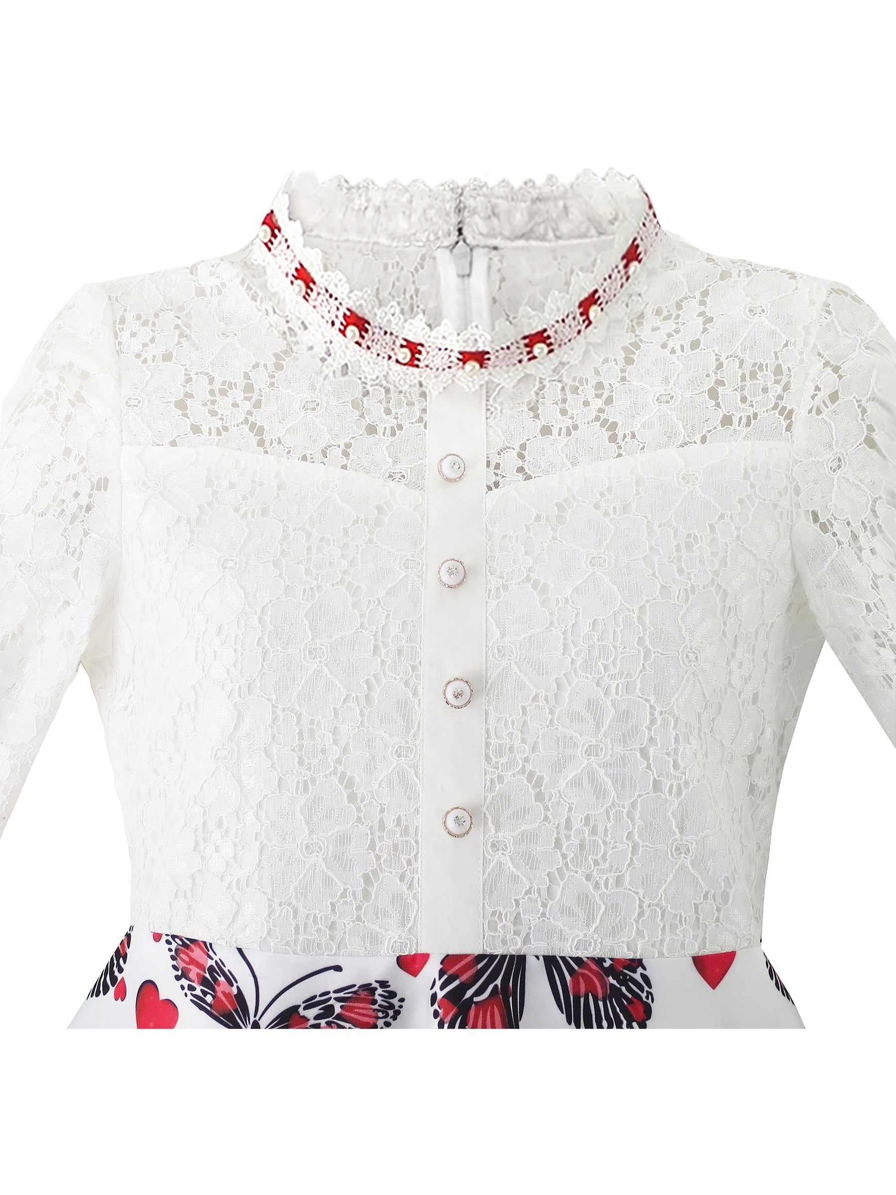 Girls Dress Lace Pearl Plum Blossom Elegant Princess Dress Multi-Color