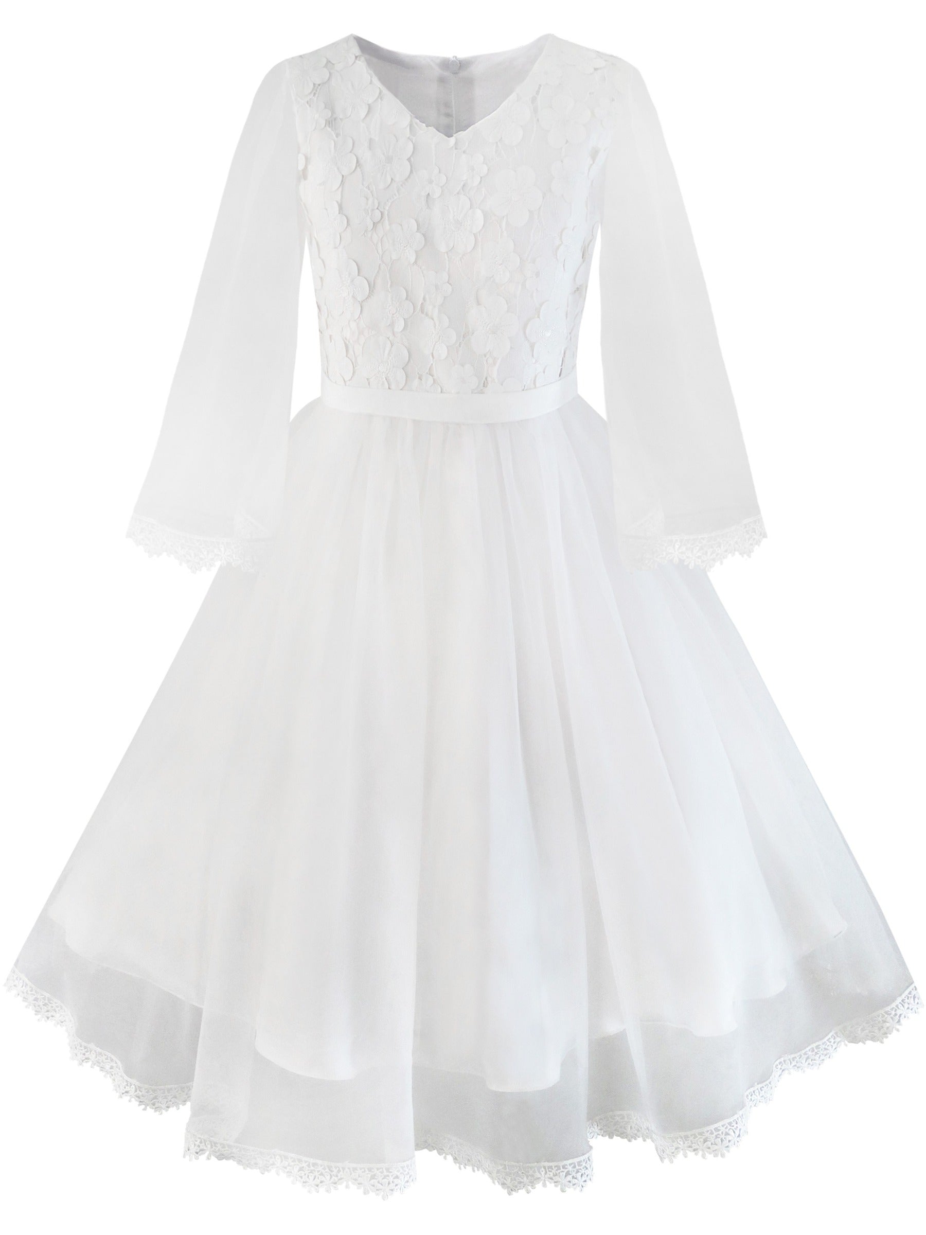 Flower Girls Dress White Wedding Pageant Bridesmaid Gown White