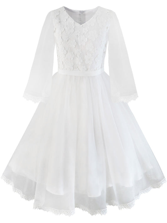 Flower Girls Dress White Wedding Pageant Bridesmaid Gown White