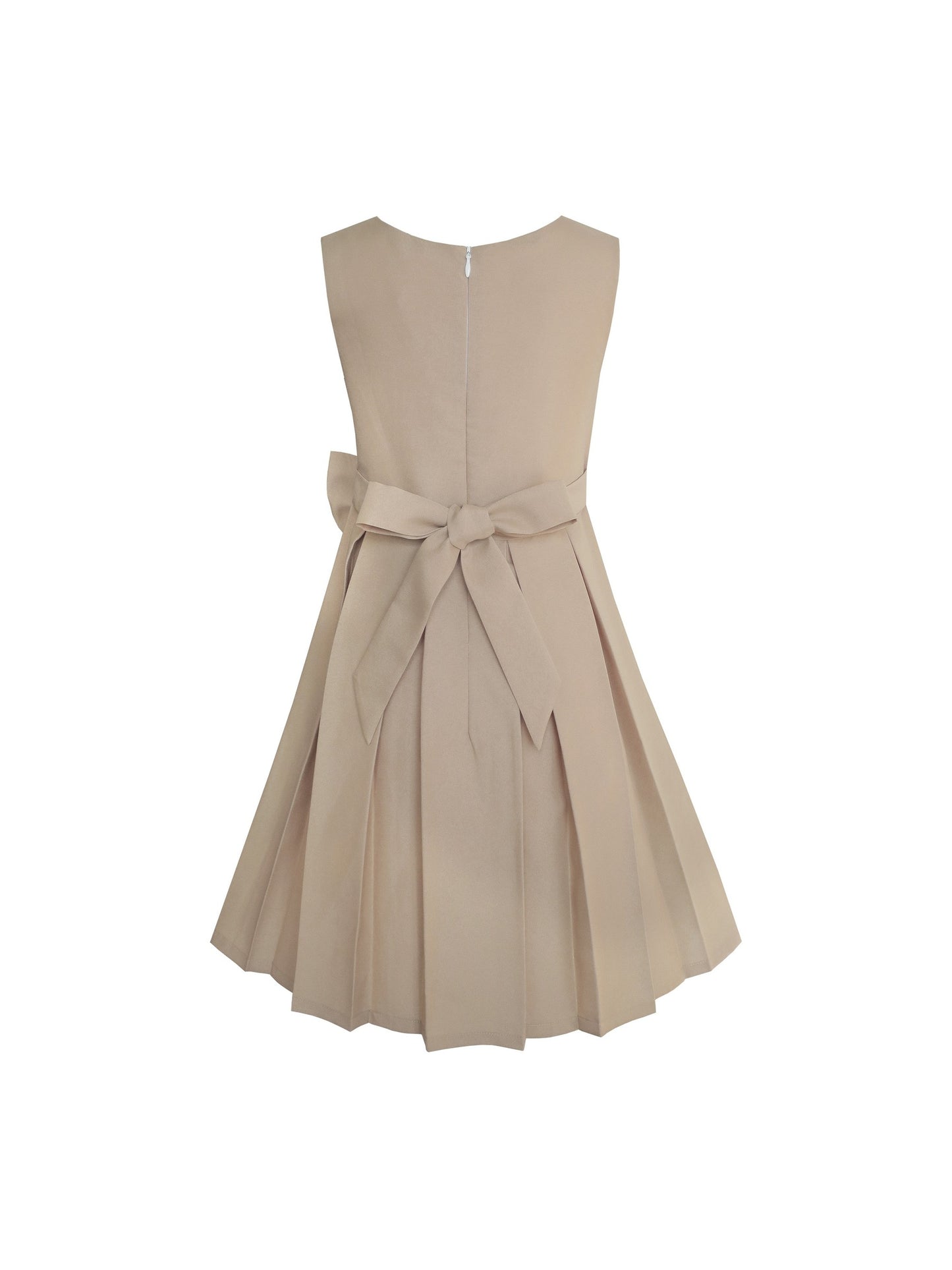 Girls Dress Color Block Contrast Bow Tie Everyday Party Beige