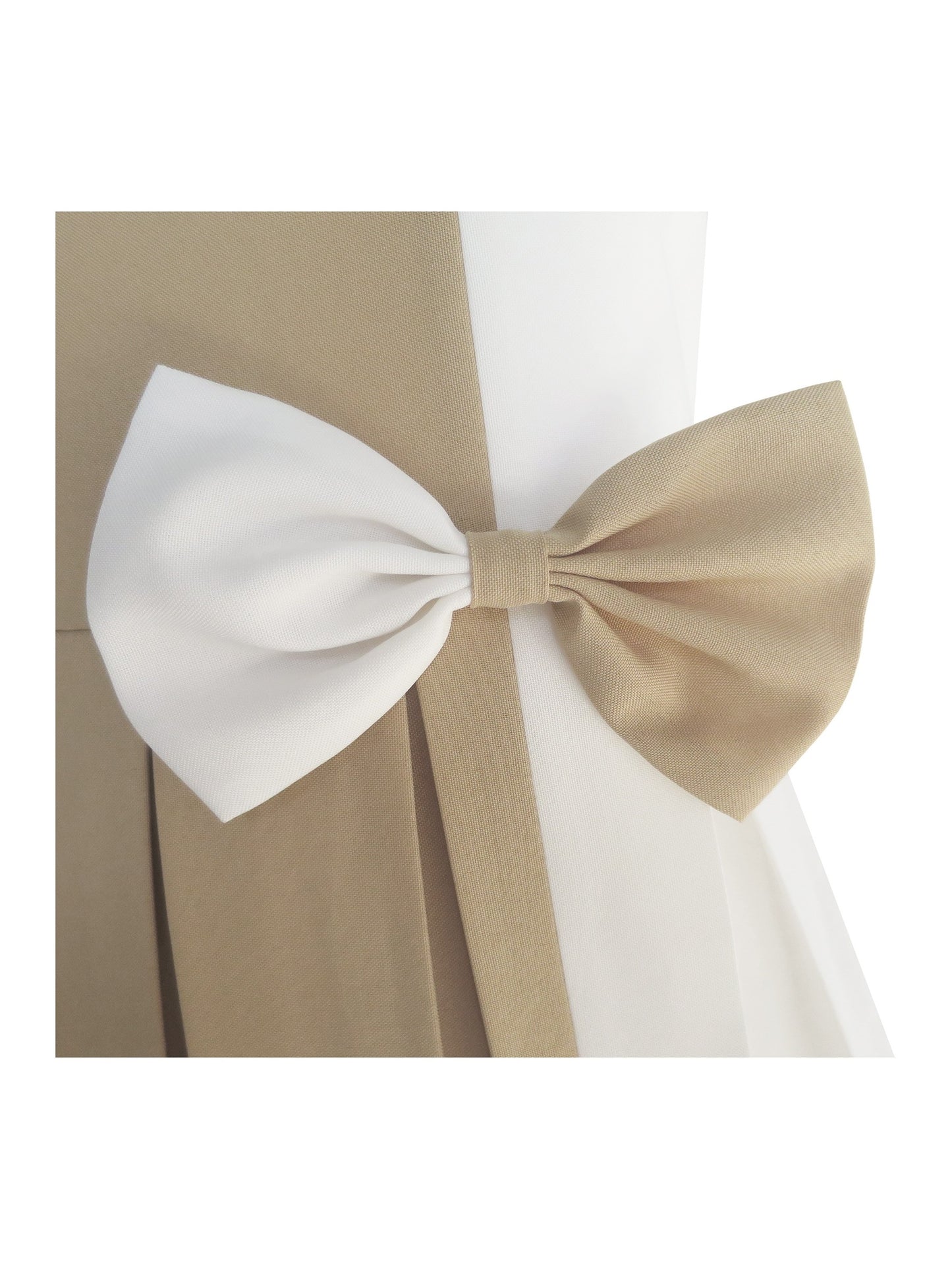 Girls Dress Color Block Contrast Bow Tie Everyday Party Beige