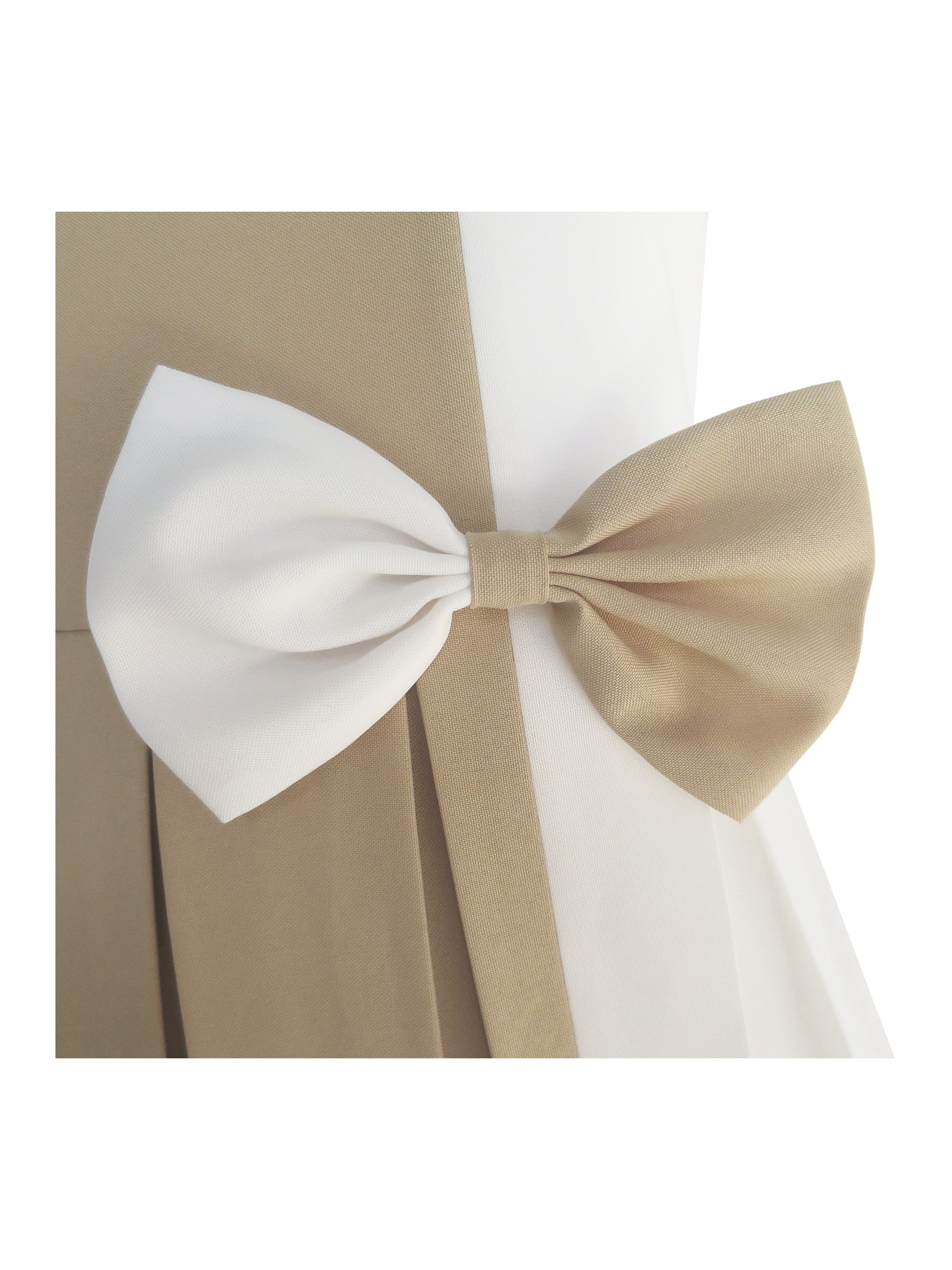 Girls Dress Color Block Contrast Bow Tie Everyday Party Beige