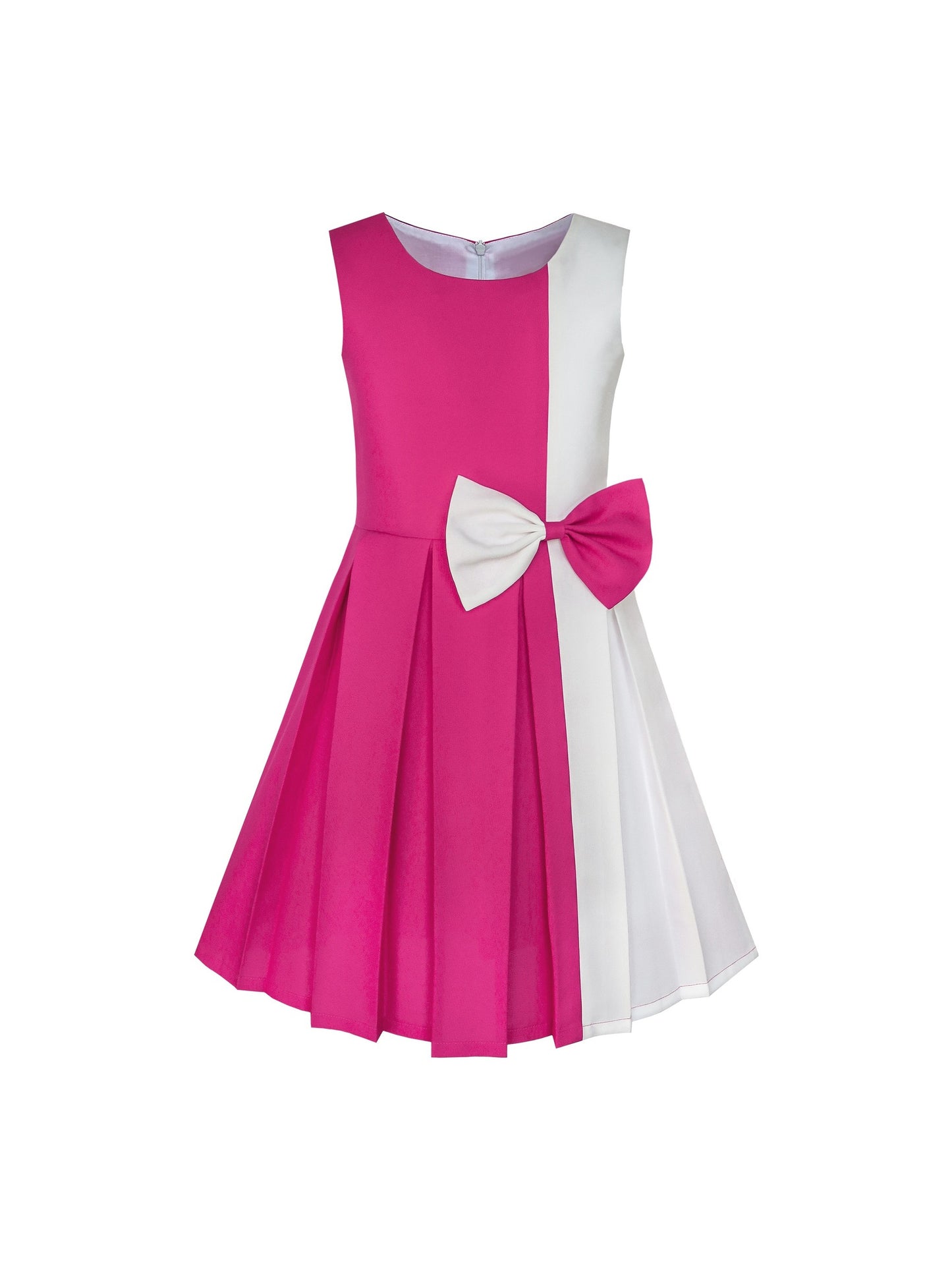 Girls Dress Color Block Contrast Bow Tie Everyday Party Pink