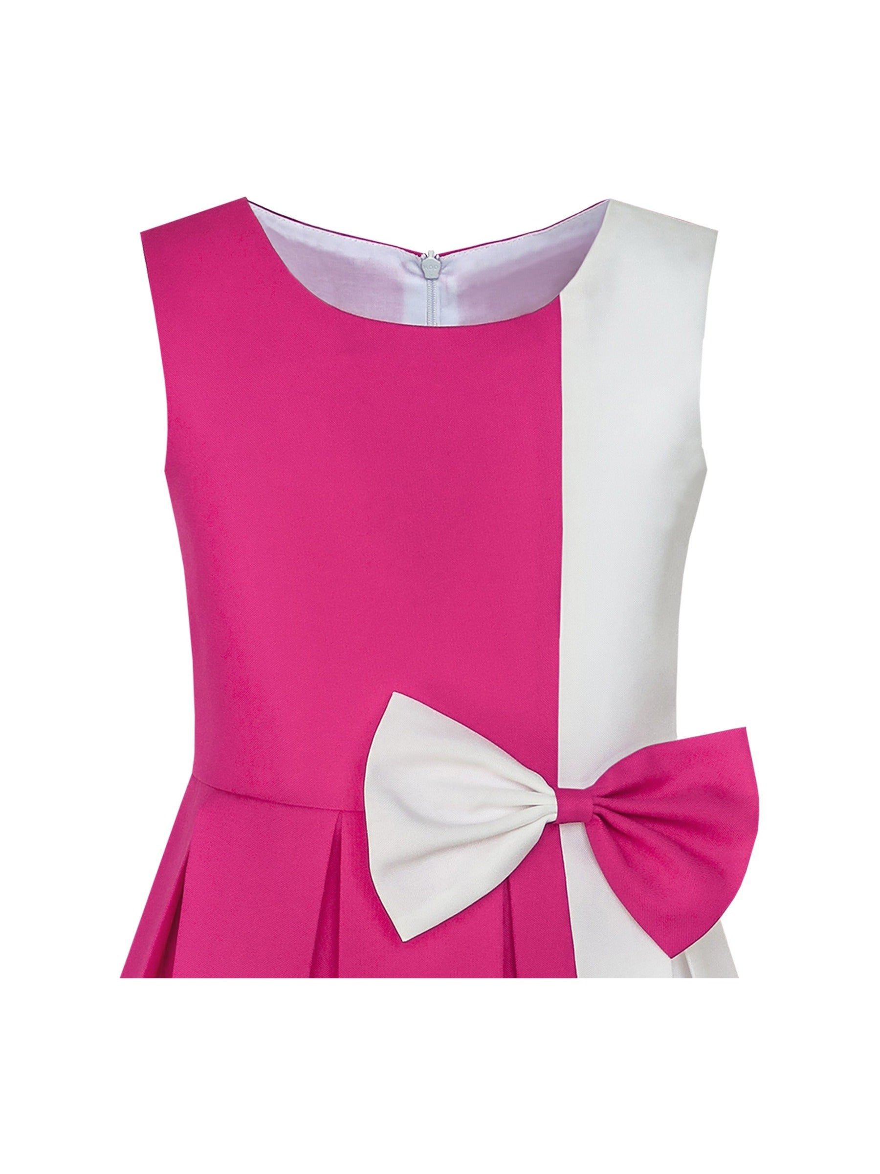 Girls Dress Color Block Contrast Bow Tie Everyday Party Pink
