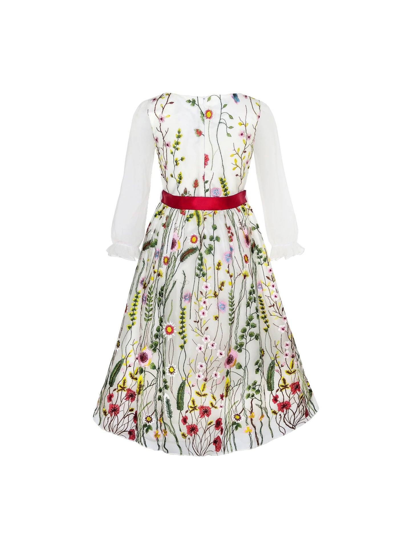 Flower Girls Dress Embroidered Long Sleeve Party Birthday Multi-Color