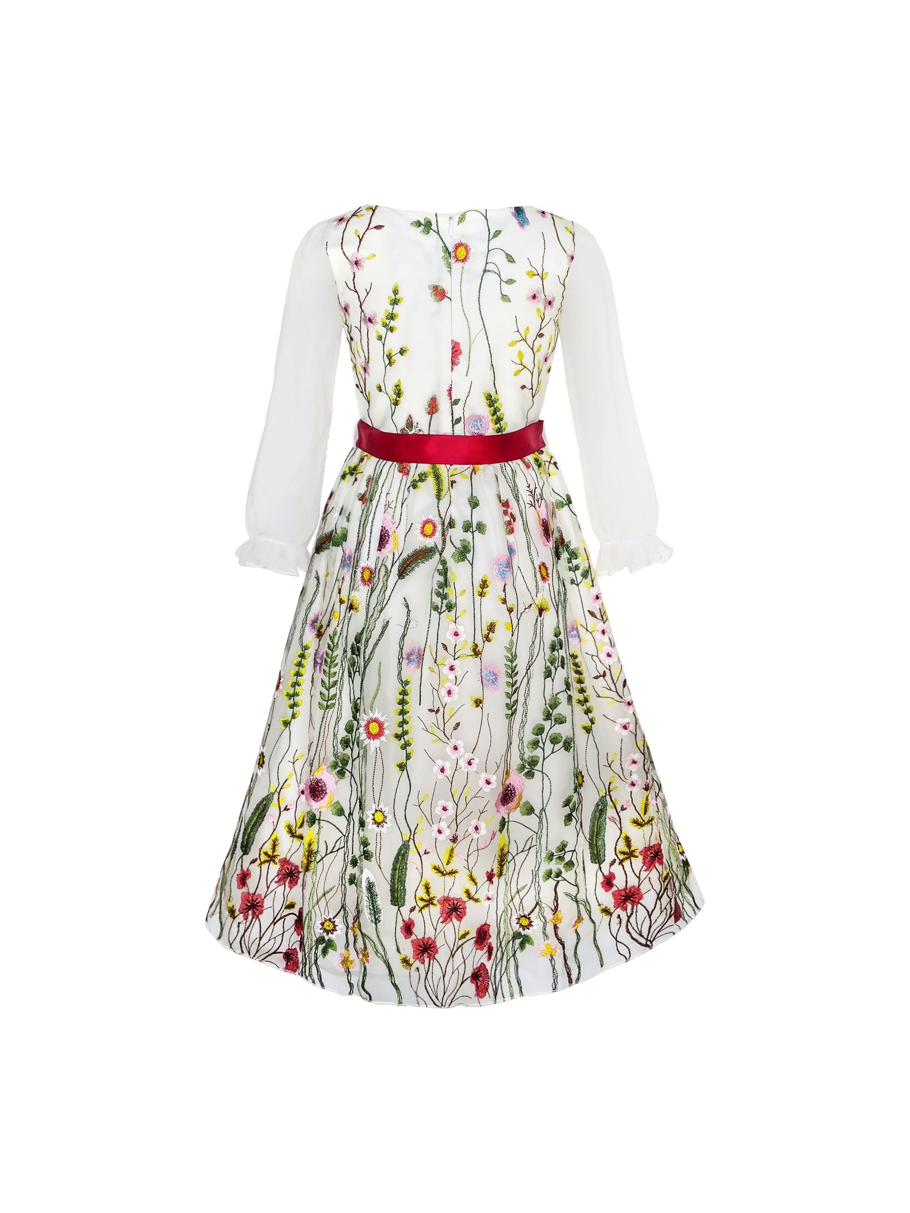 Flower Girls Dress Embroidered Long Sleeve Party Birthday Multi-Color