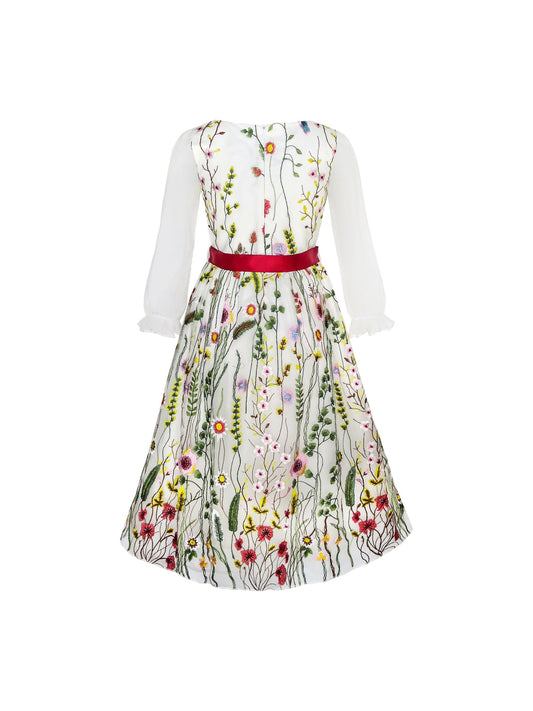 Flower Girls Dress Embroidered Long Sleeve Party Birthday Multi-Color
