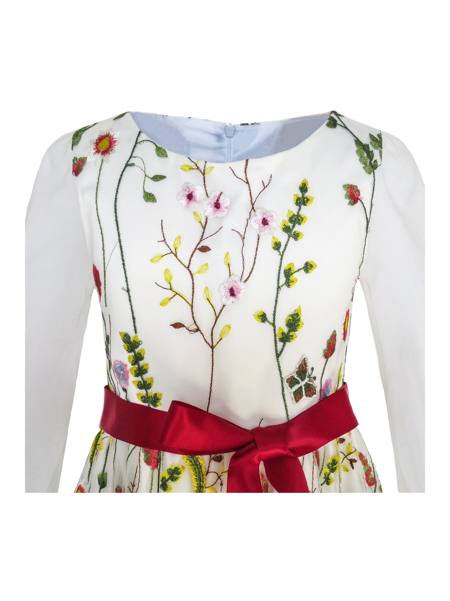 Flower Girls Dress Embroidered Long Sleeve Party Birthday Multi-Color