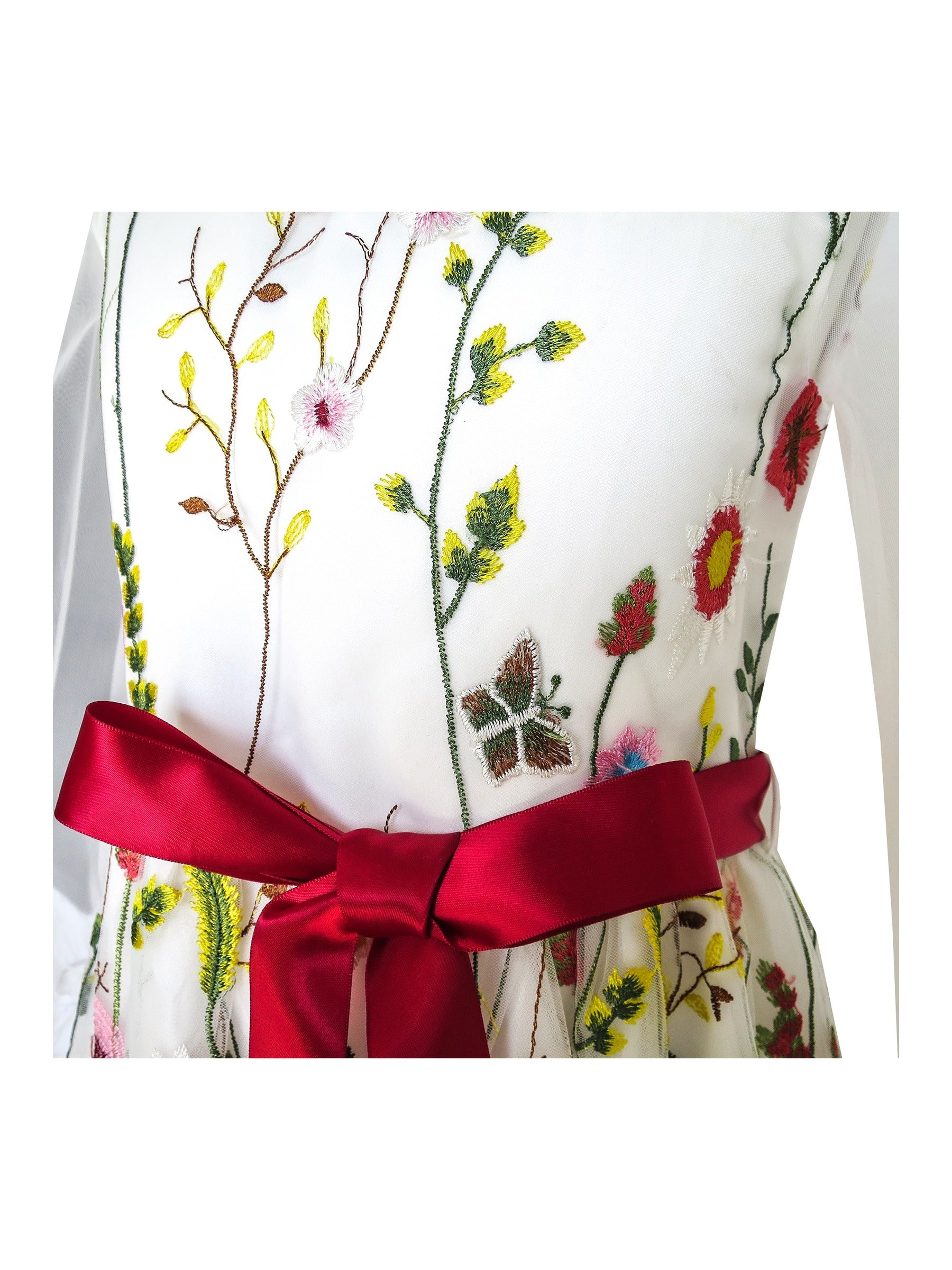 Flower Girls Dress Embroidered Long Sleeve Party Birthday Multi-Color